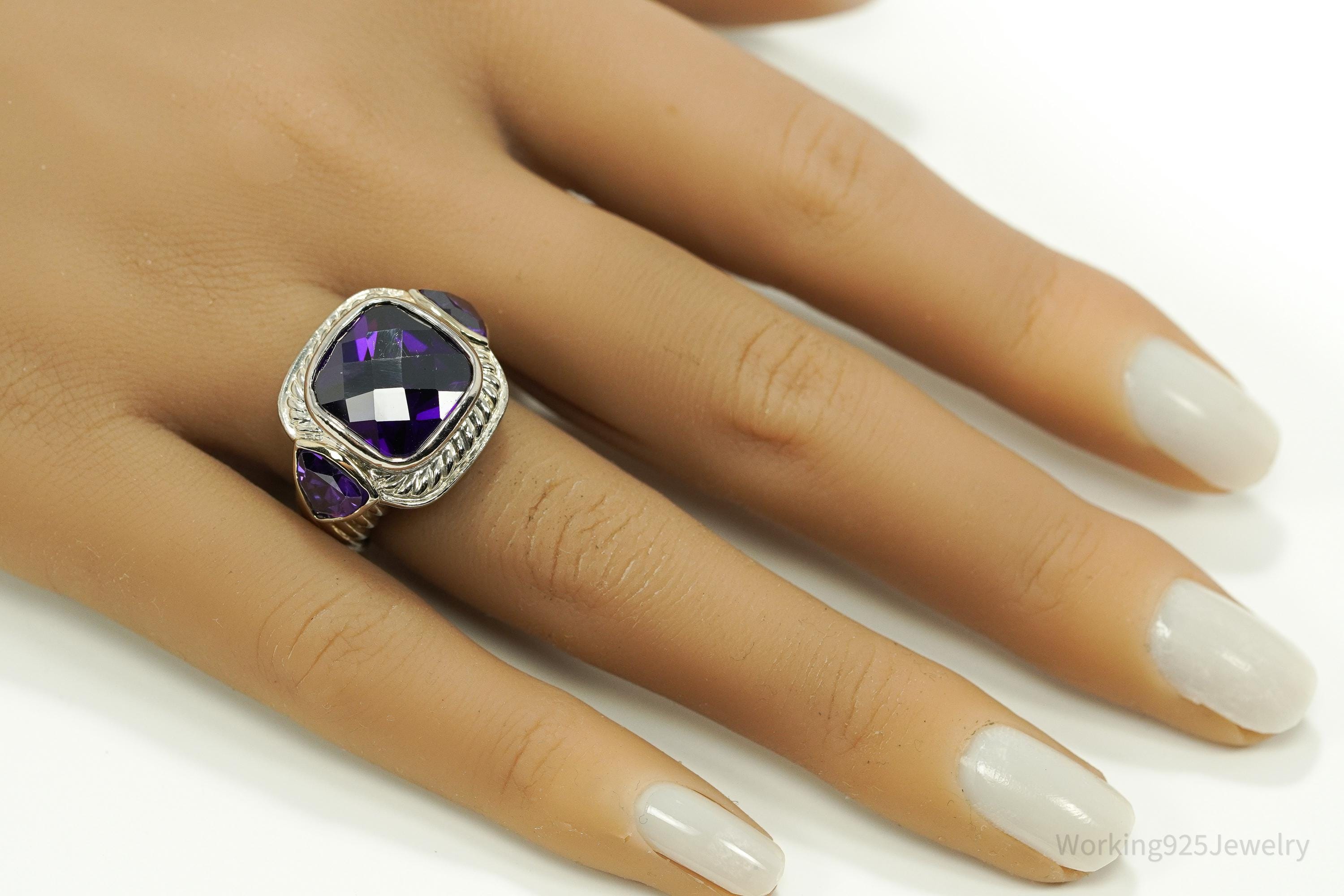Vintage Purple Amethyst Sterling Silver Ring - Size 7.25