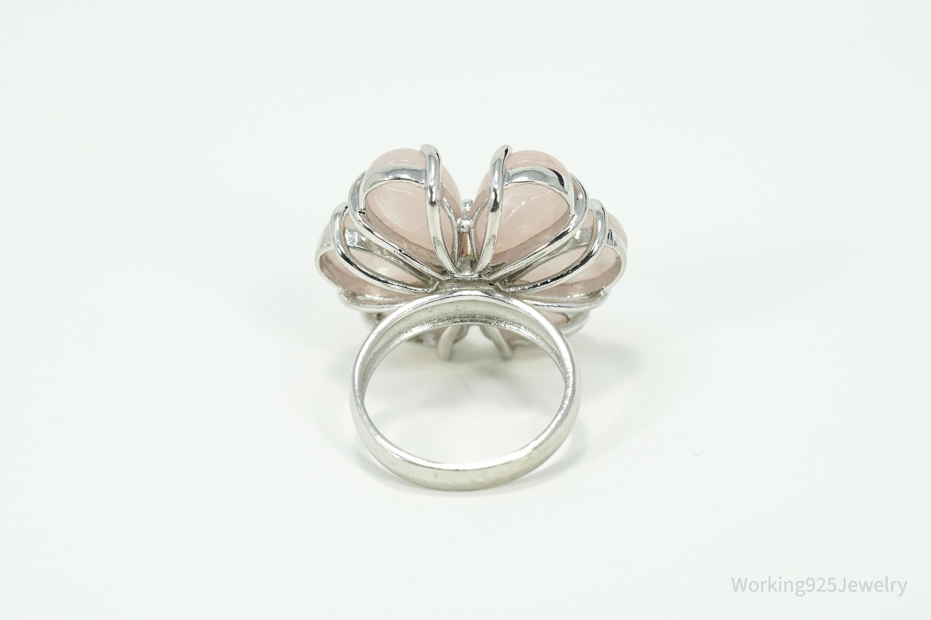 Rose Quartz & Rhodolite Garnet Sterling Silver Flower Ring - Size 7