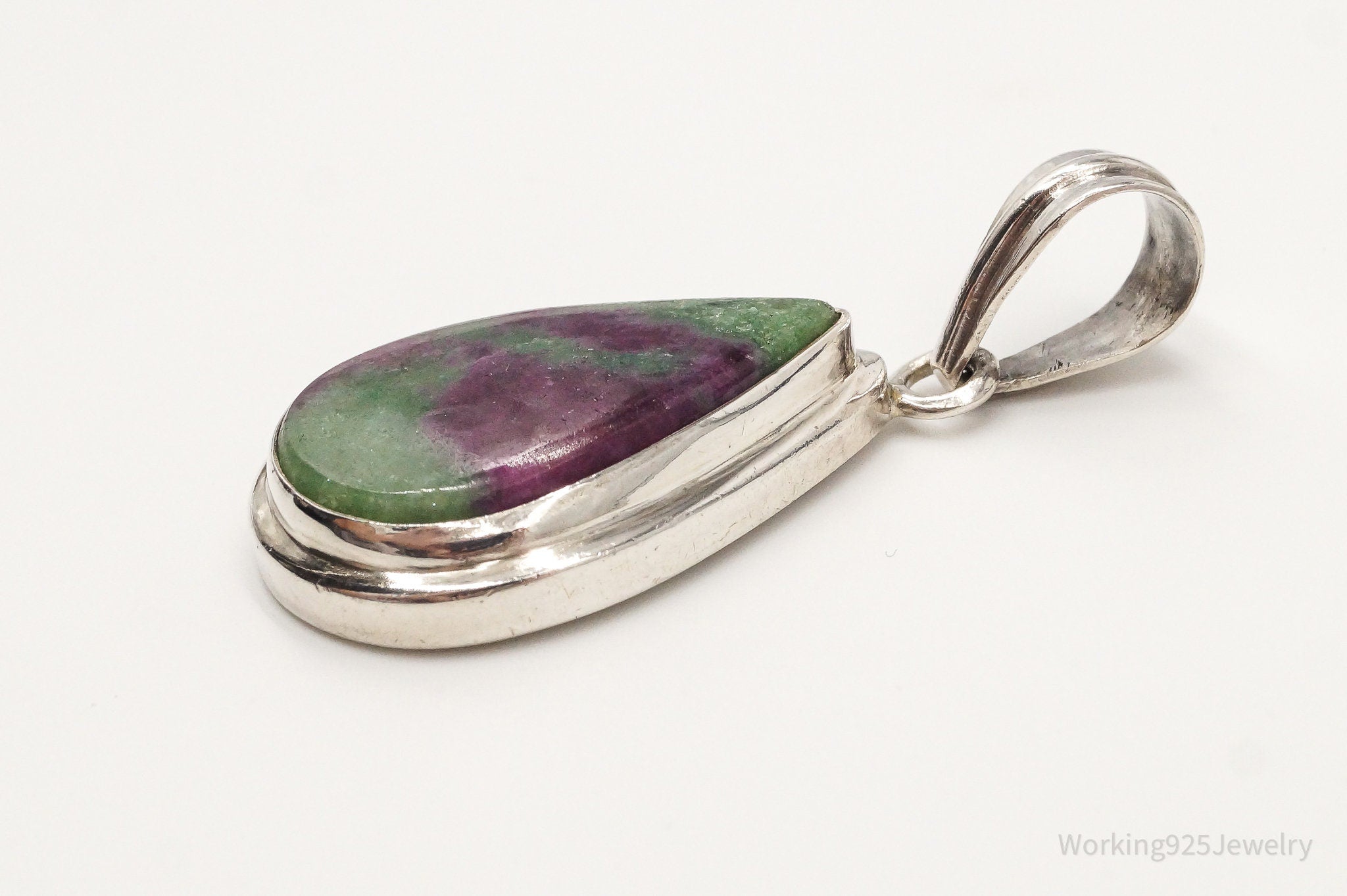 Vintage Large Anyolite Ruby-Zoisite Sterling Silver Pendant