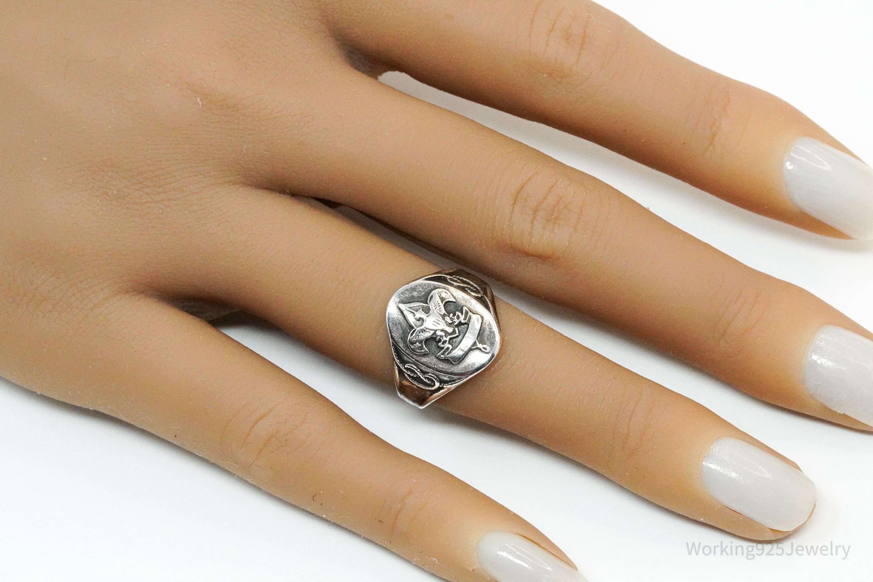 Vintage "Be Prepared" Eagle Scout Sterling Silver Ring - Size 5.75