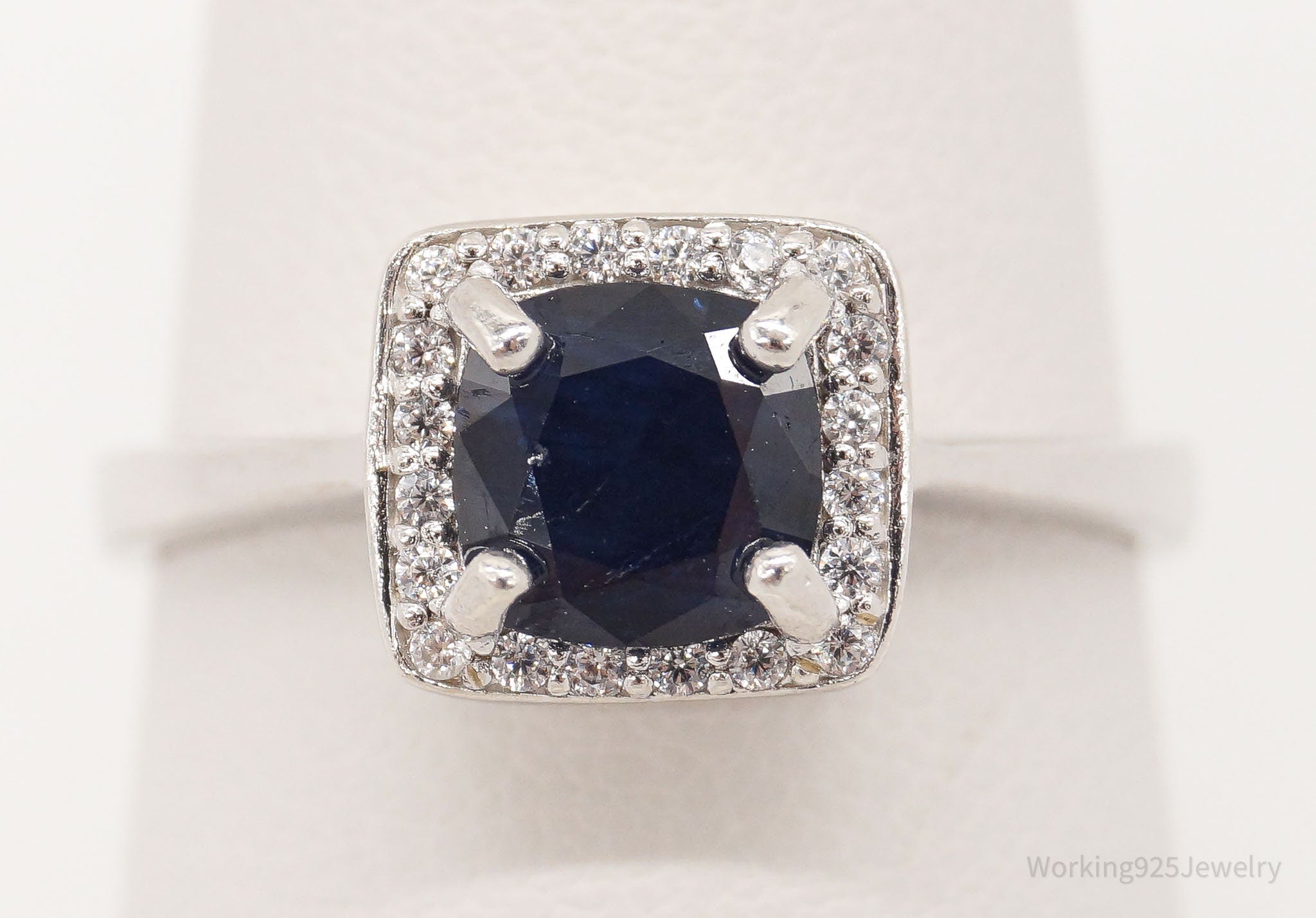 Vintage Sapphire Cubic Zirconia Sterling Silver Ring - Size 7