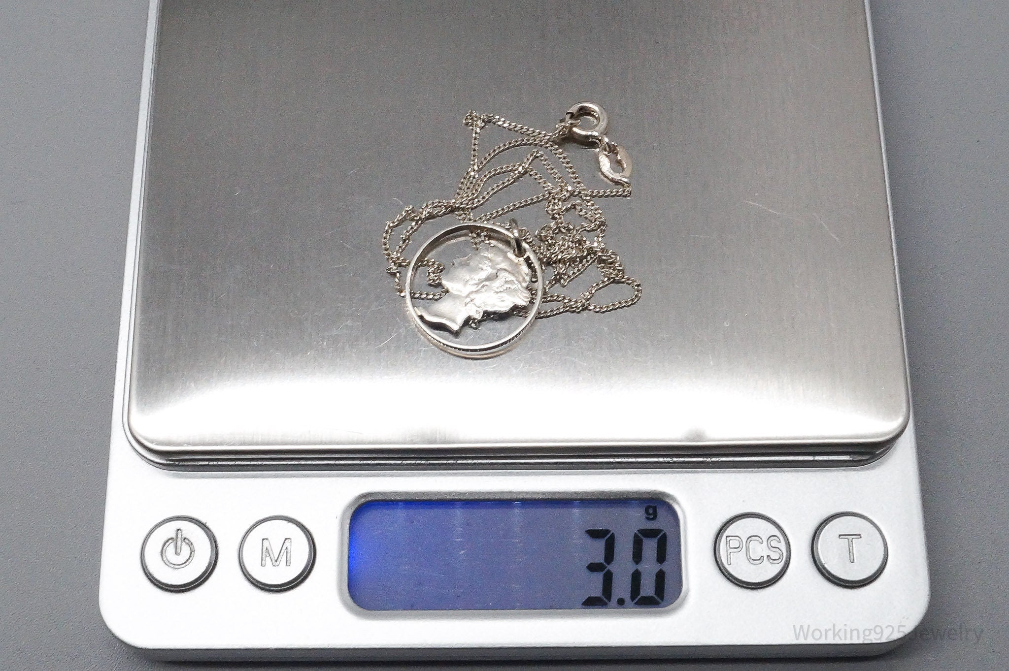 Vintage Mercury Dime Coin Cut Out Silver Pendant Sterling Silver Necklace 18"