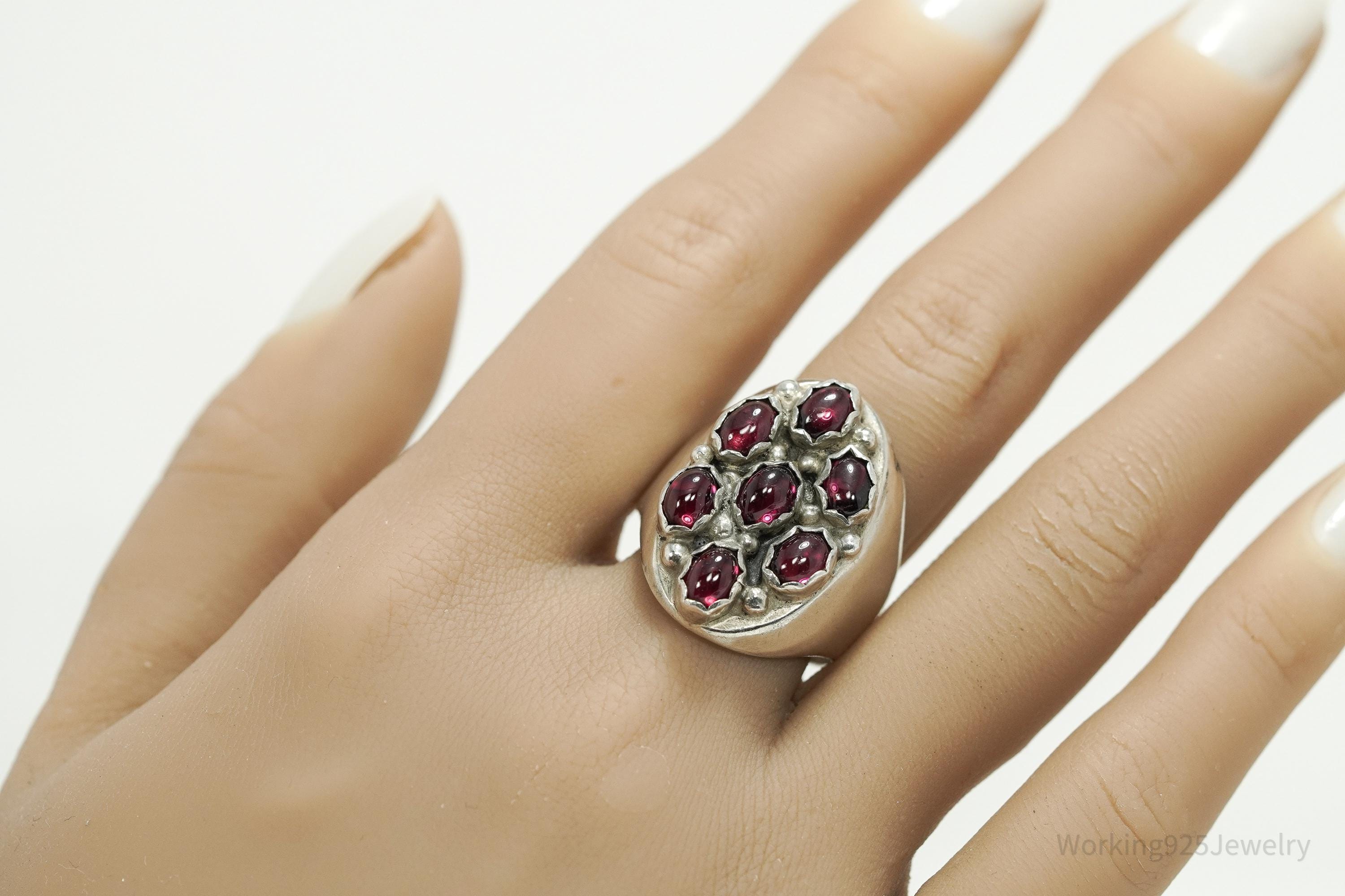Vintage Rhodolite Garnet Sterling Silver Ring - Size 10.75