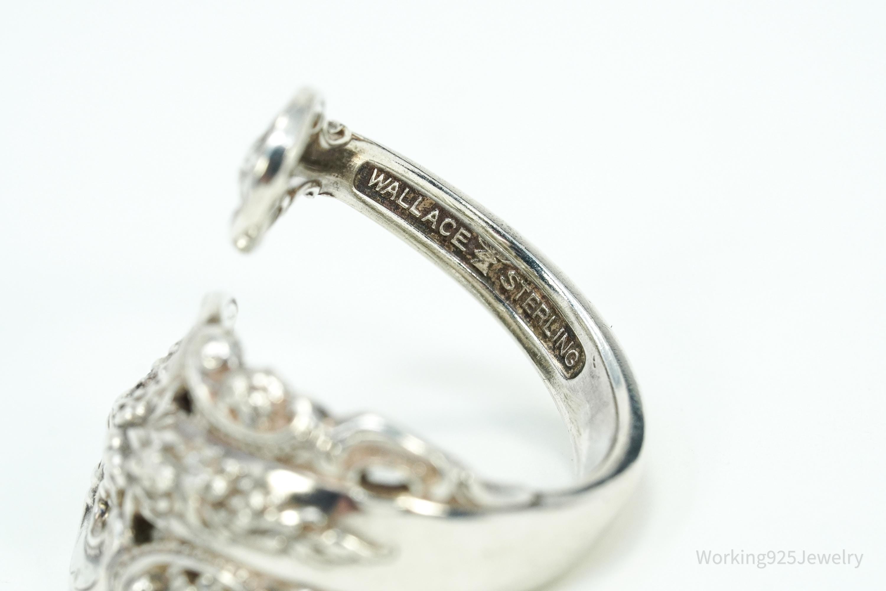 Antique WALLACE Art Nouveau Floral Sterling Silver Spoon Ring - Size 7