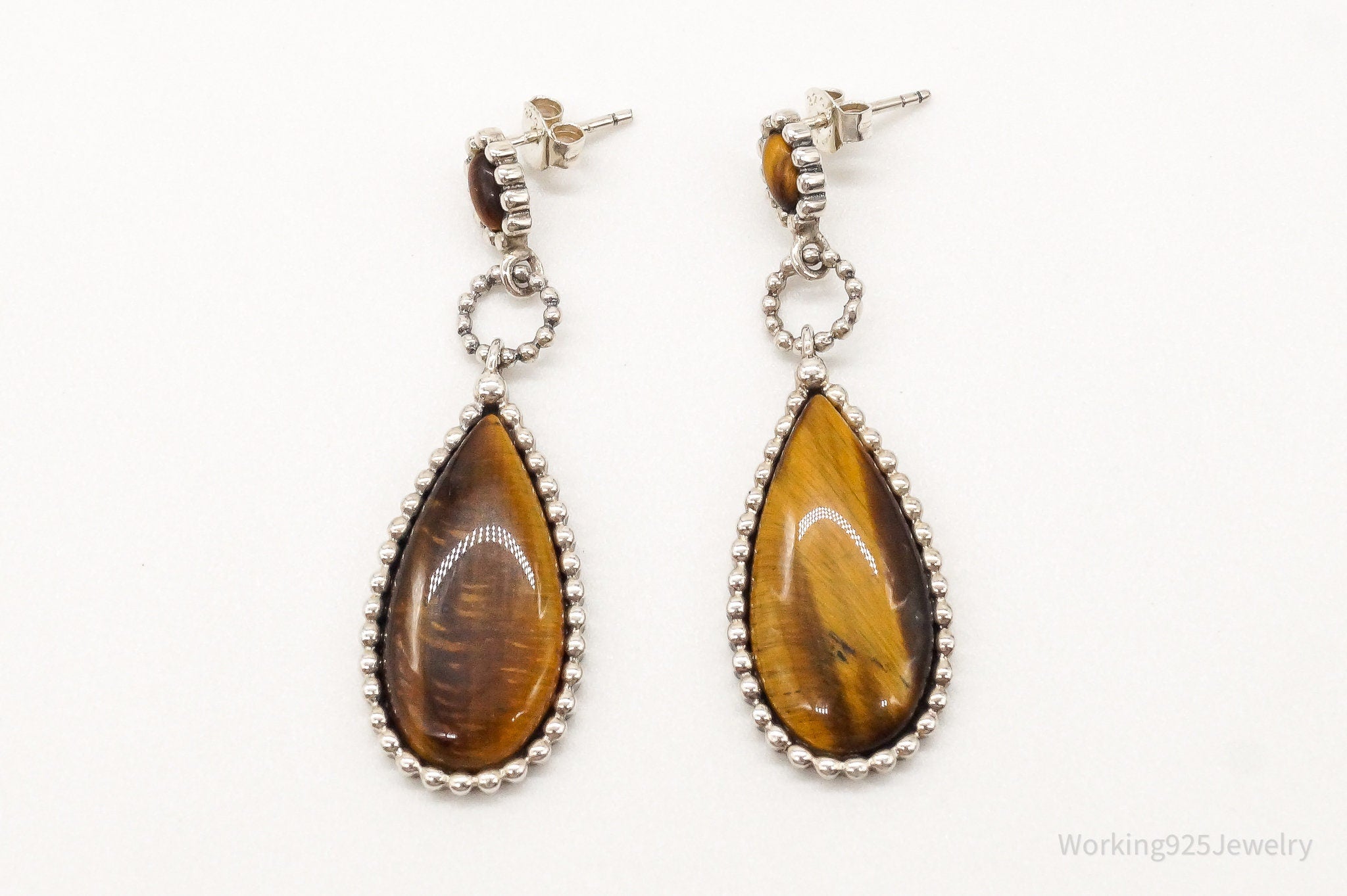 Vintage Tigers Eye Beaded Design Sterling Silver Earrings