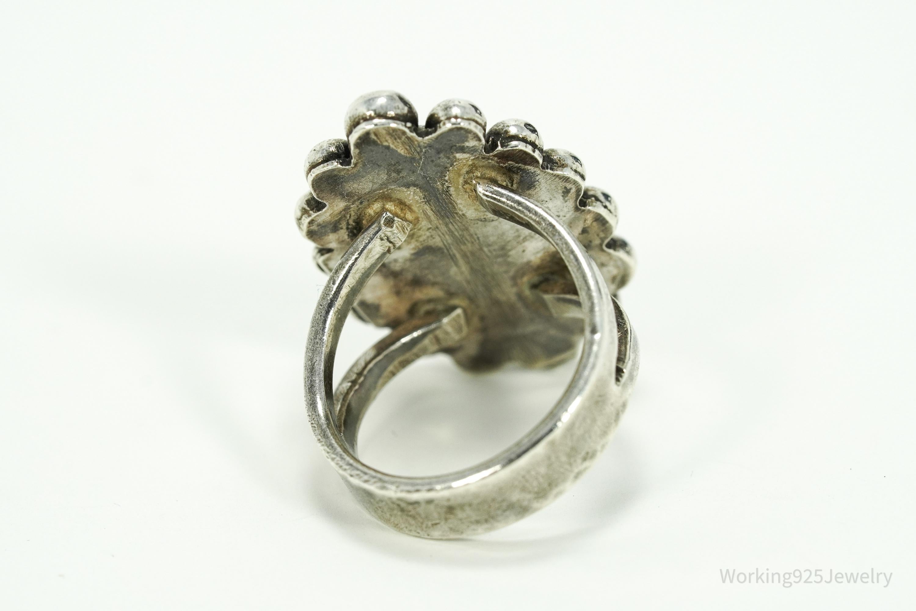 Vintage Handmade Native American Turquoise Silver Ring - Size 5.75