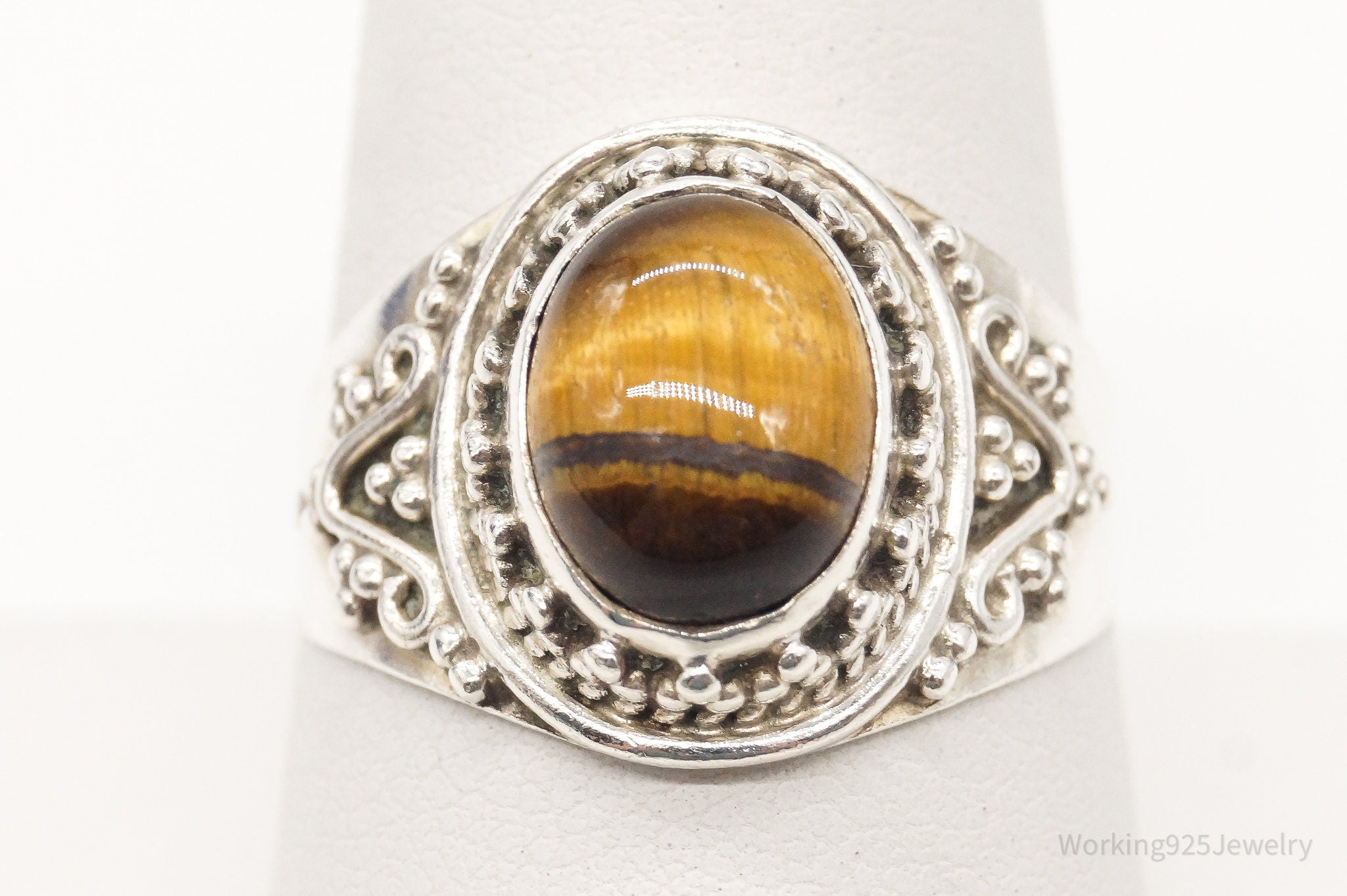 Vintage Tigers Eye Sterling Silver Ring - Size 9.25