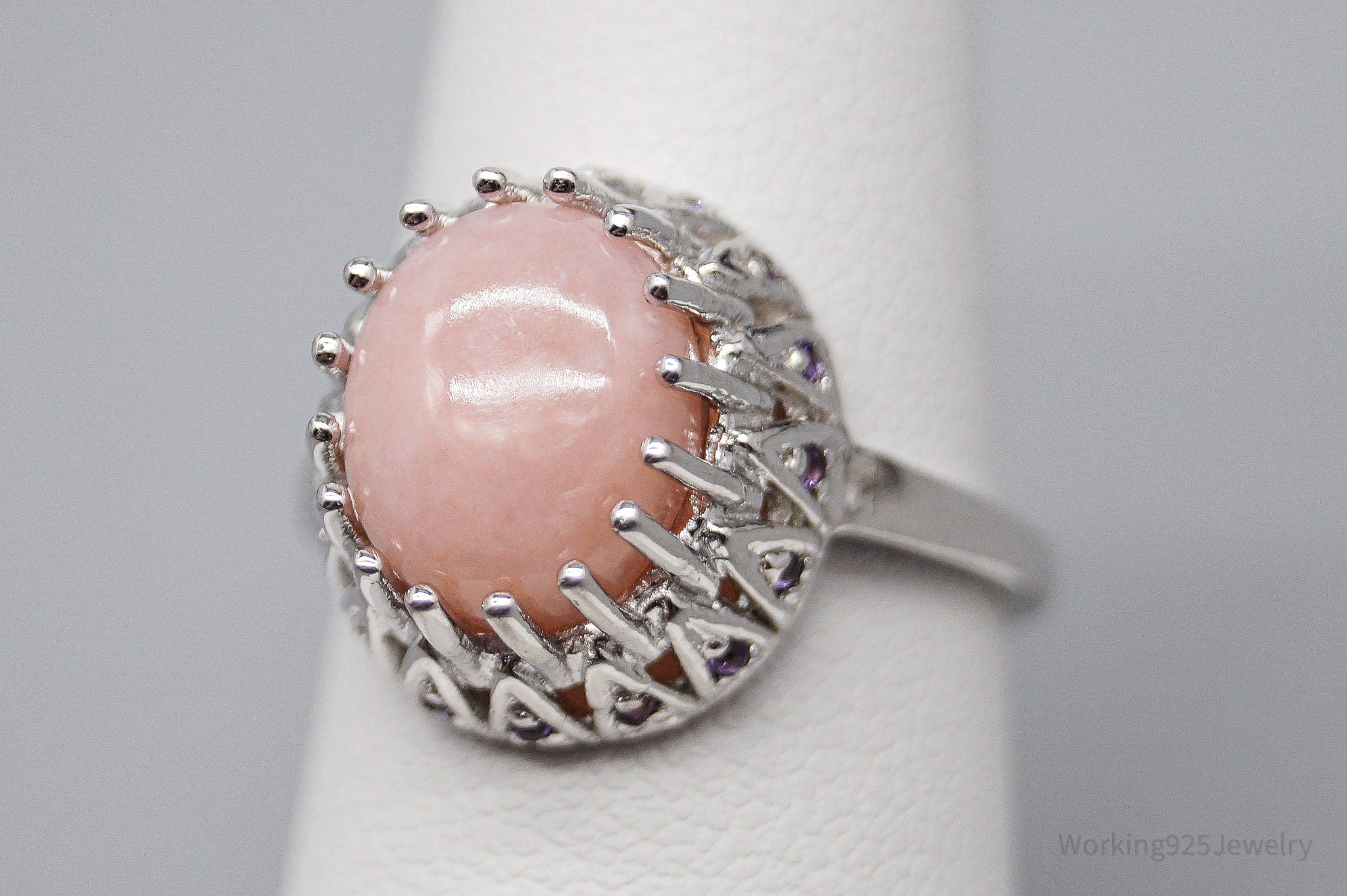 Vintage Pink Opal & Amethyst Sterling Silver Ring - Size 7
