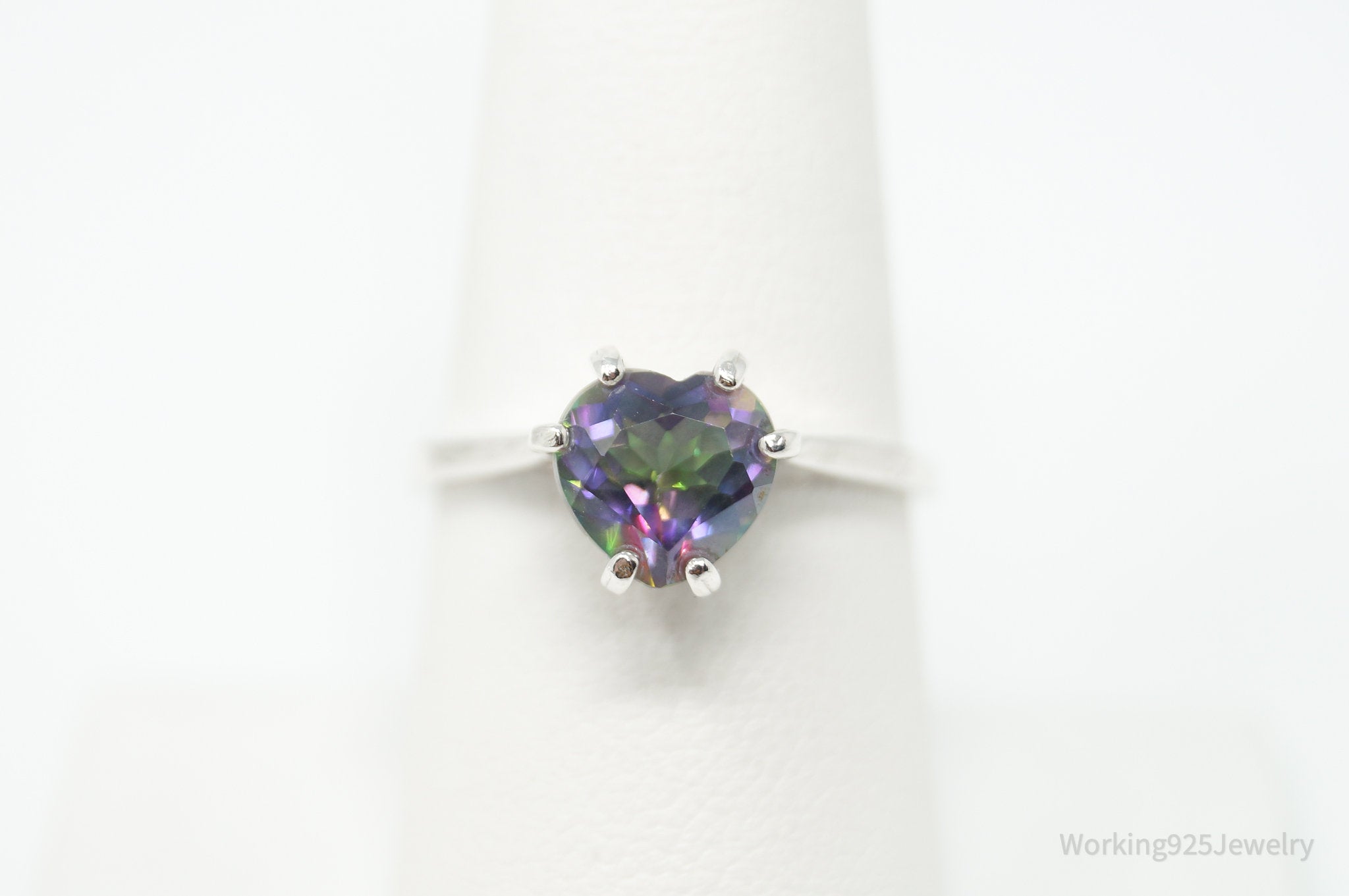 Vintage Mystic Topaz Heart Sterling Silver Ring - Size 7.75