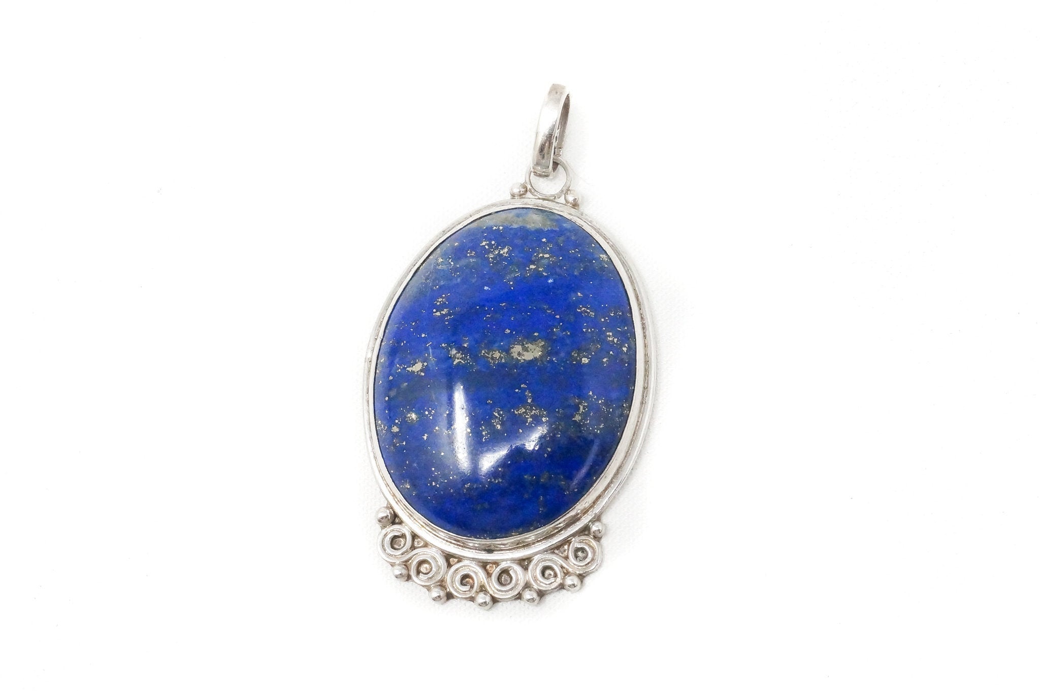 Vintage Large Handmade Lapis Lazuli Sterling Silver Necklace Pendant