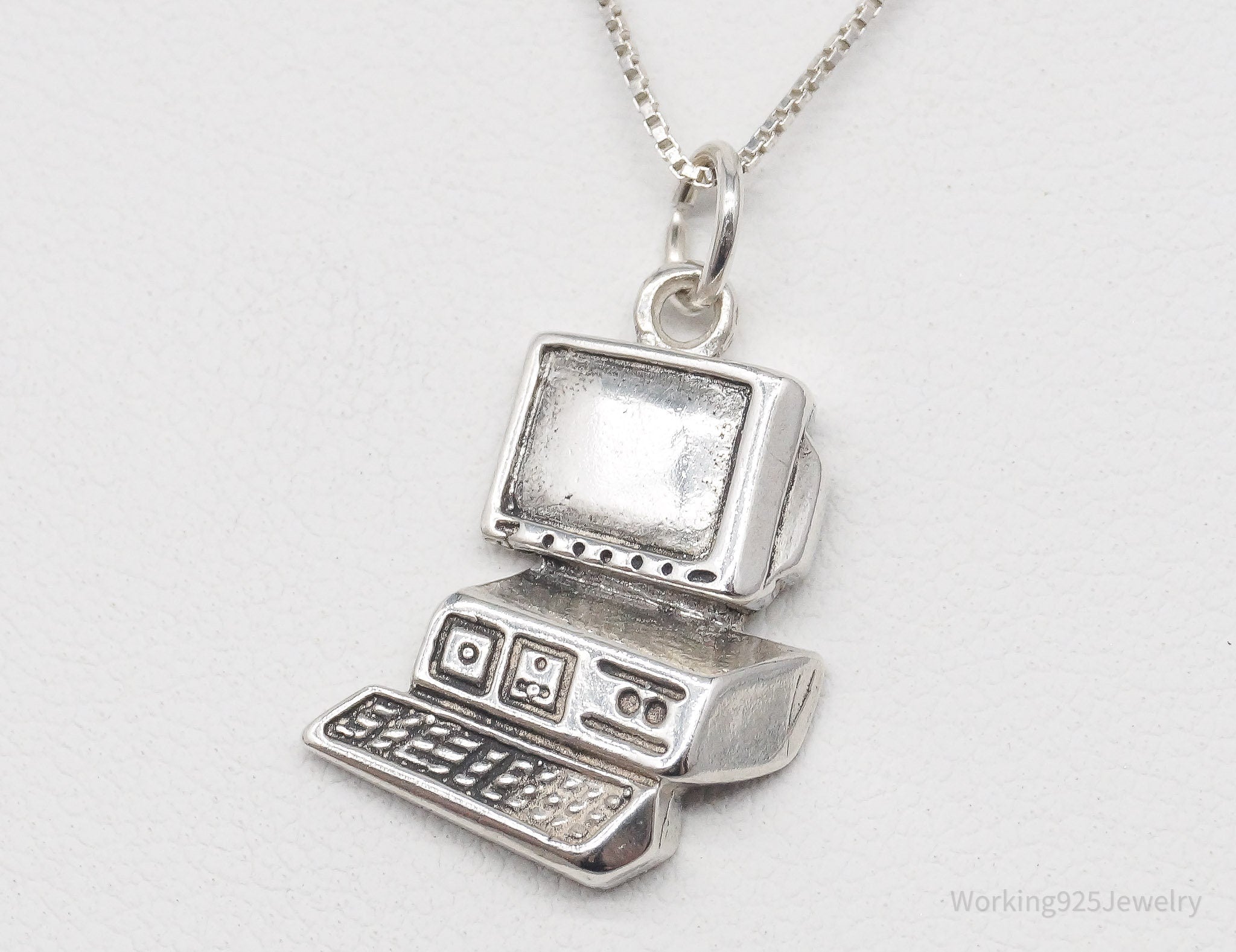 Vintage Desktop Computer Sterling Silver Necklace - 19"