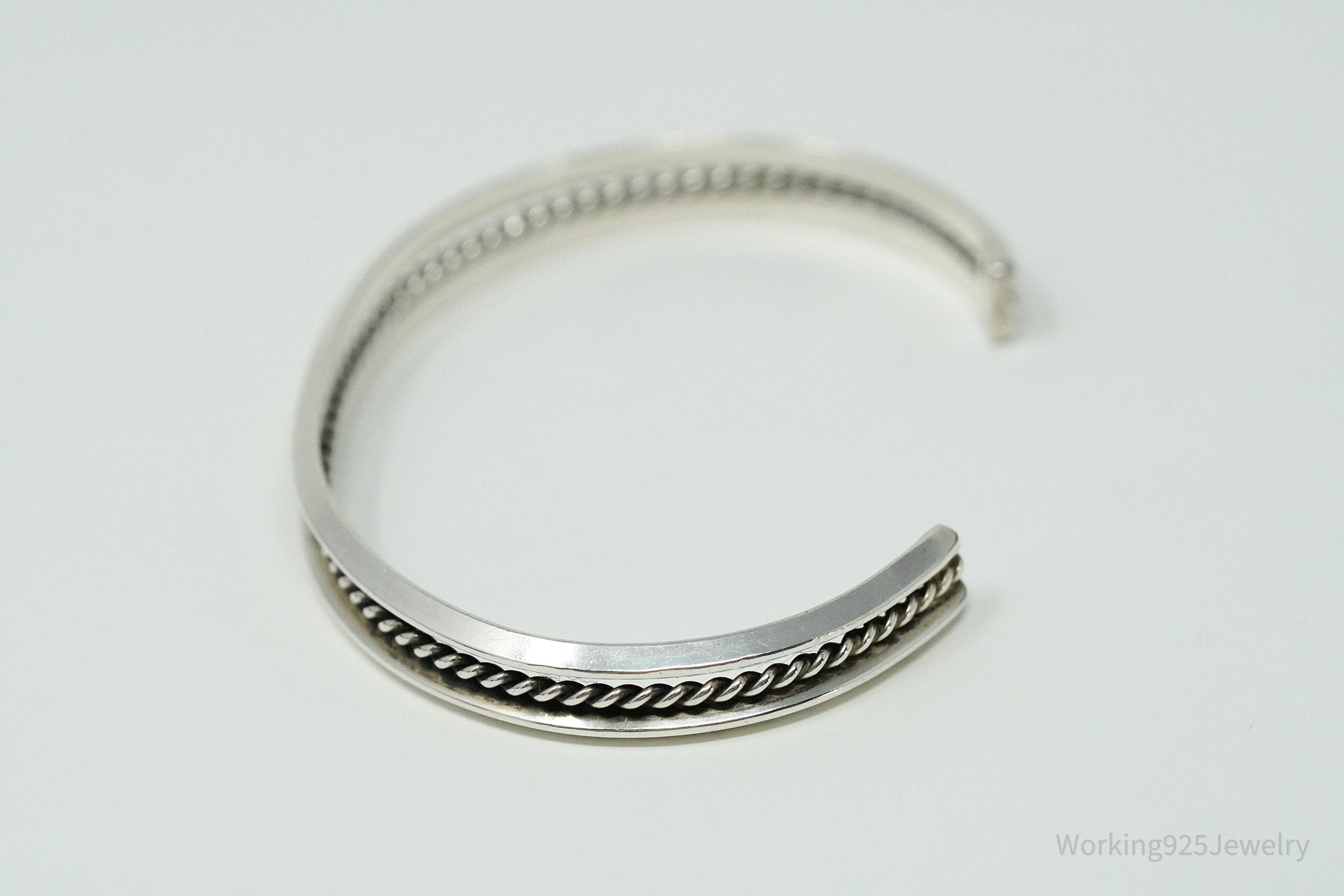 Vintage Native American Tahe Sterling Silver Rope Cable Cuff Bracelet - 6.5"