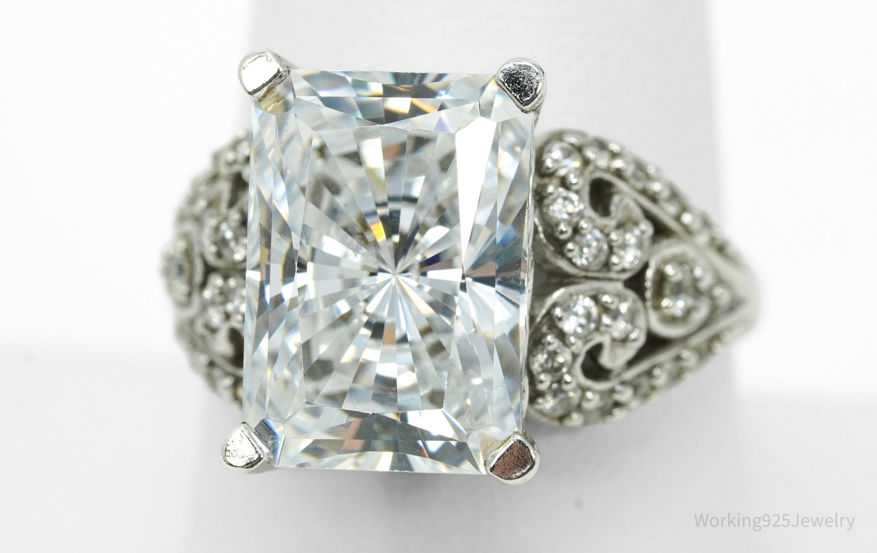 Vintage MEDA Large Cubic Zirconia Sterling Silver Ring Size 9