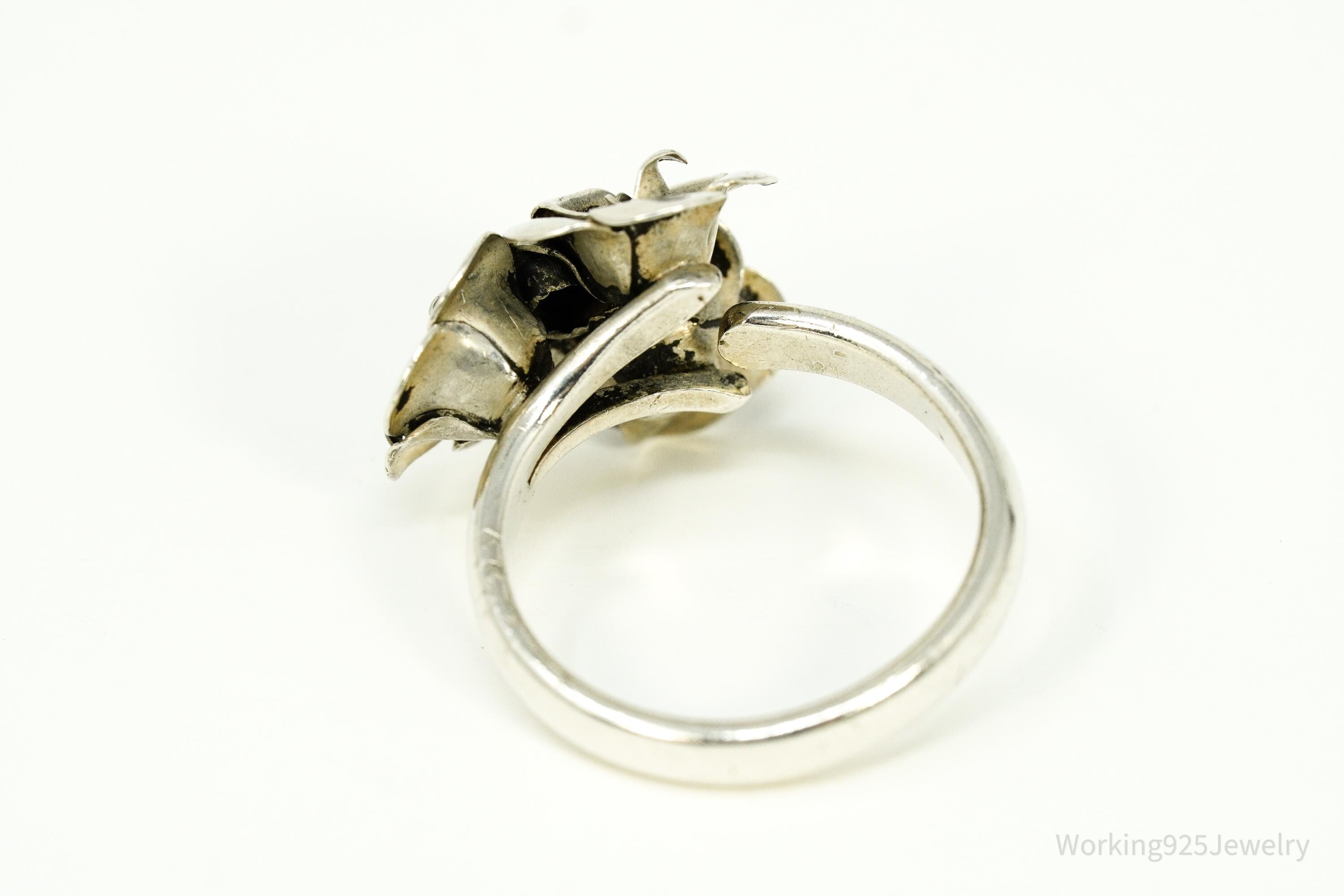 Vintage BEAU Flower Bouquet Adjustable Sterling Silver Ring - Size 6.75
