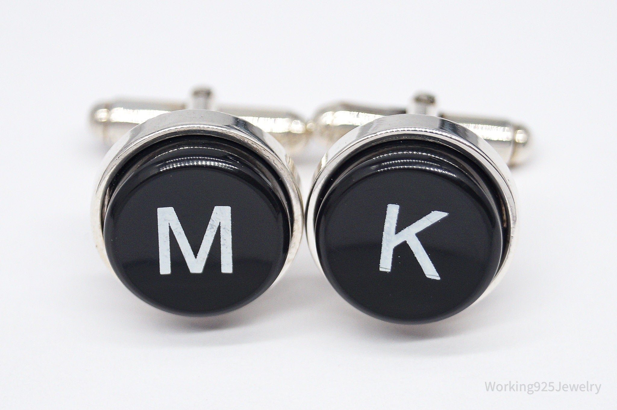 Vintage Letter Font Initials MK / KM Sterling Silver Cufflinks