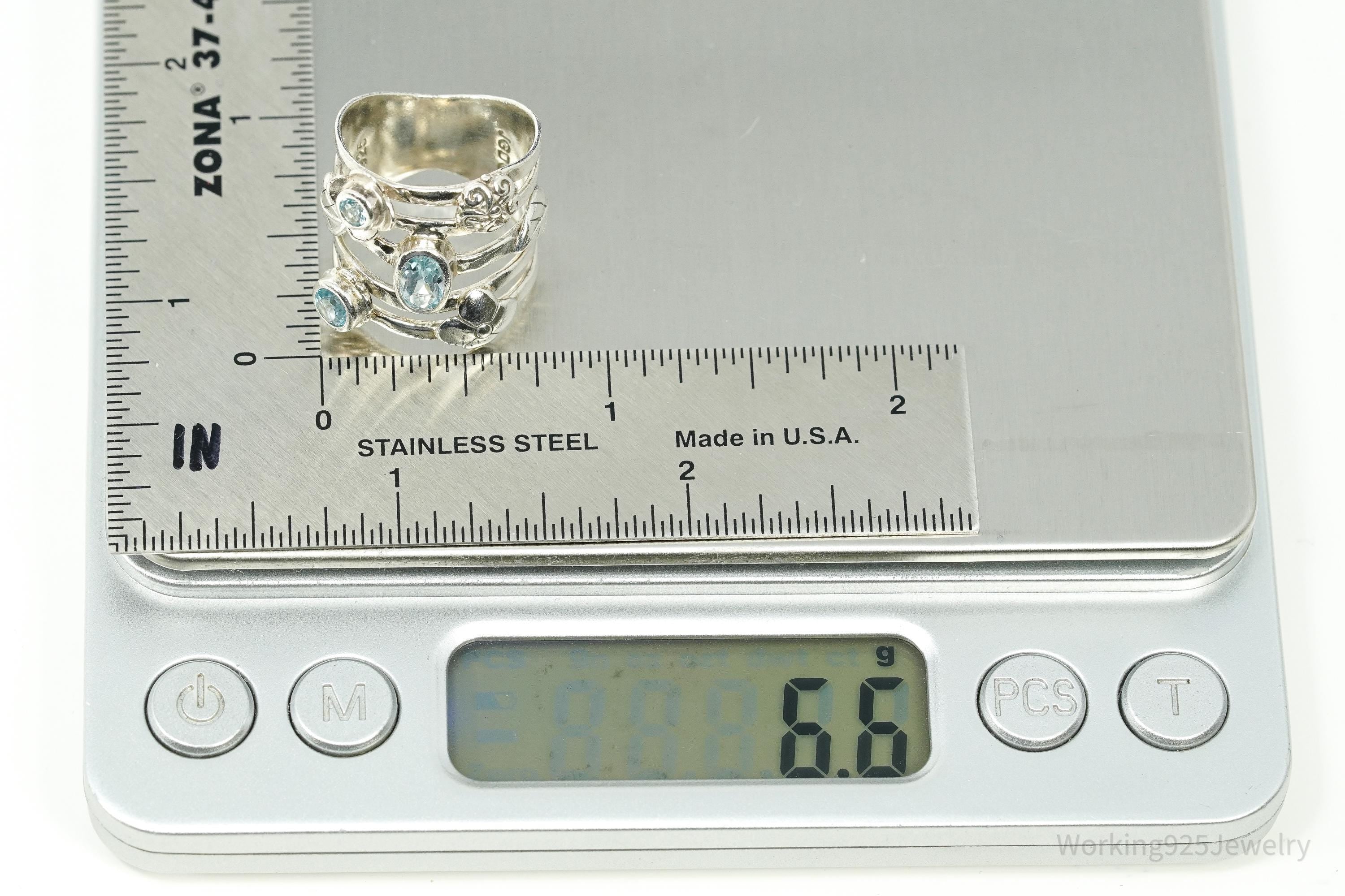 Vintage Janice Girardi Blue Topaz Sterling Silver Ring - Size 6.25