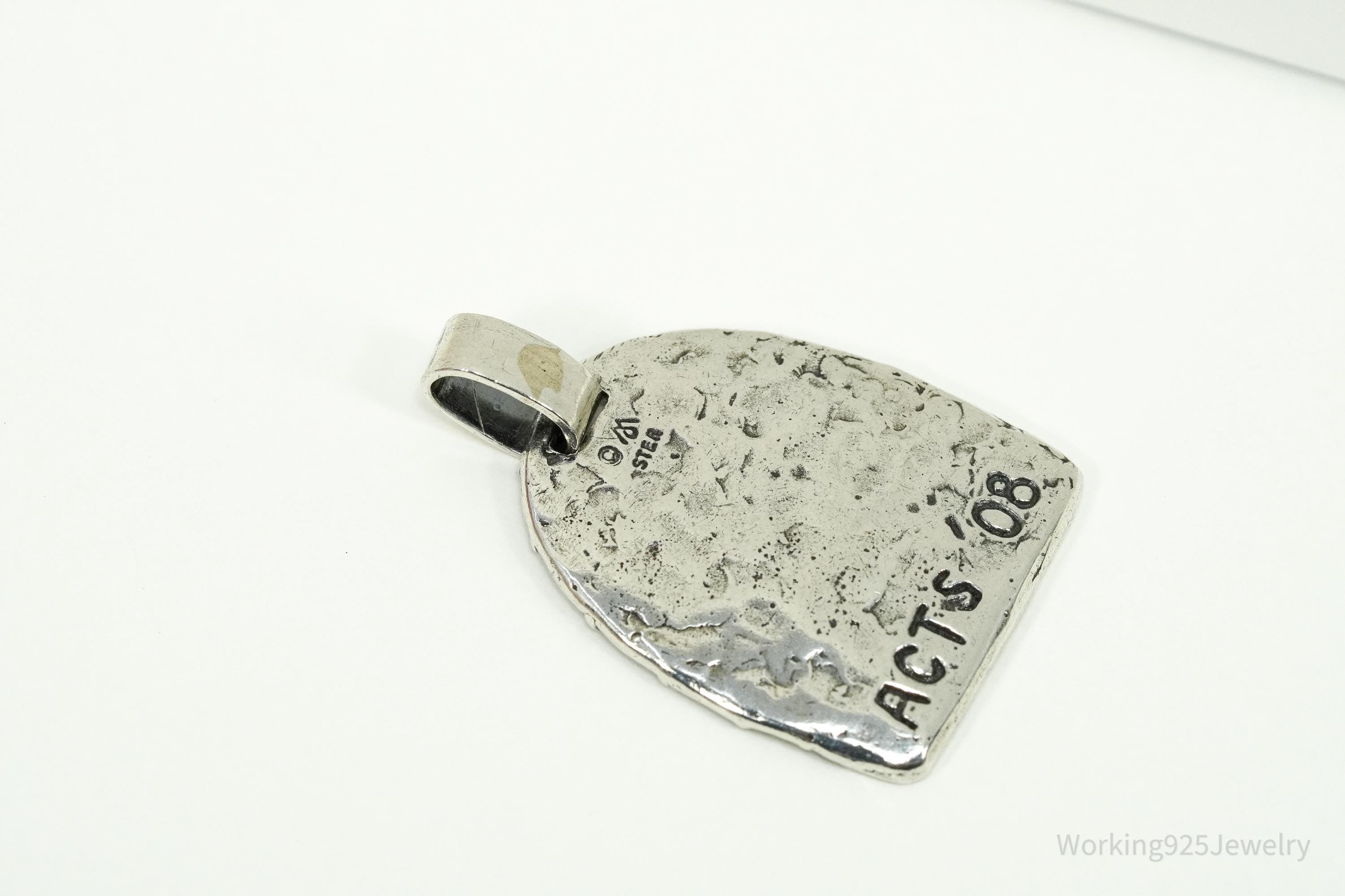 Vintage Acts 8 Sterling Silver Necklace Pendant 1 3/8"