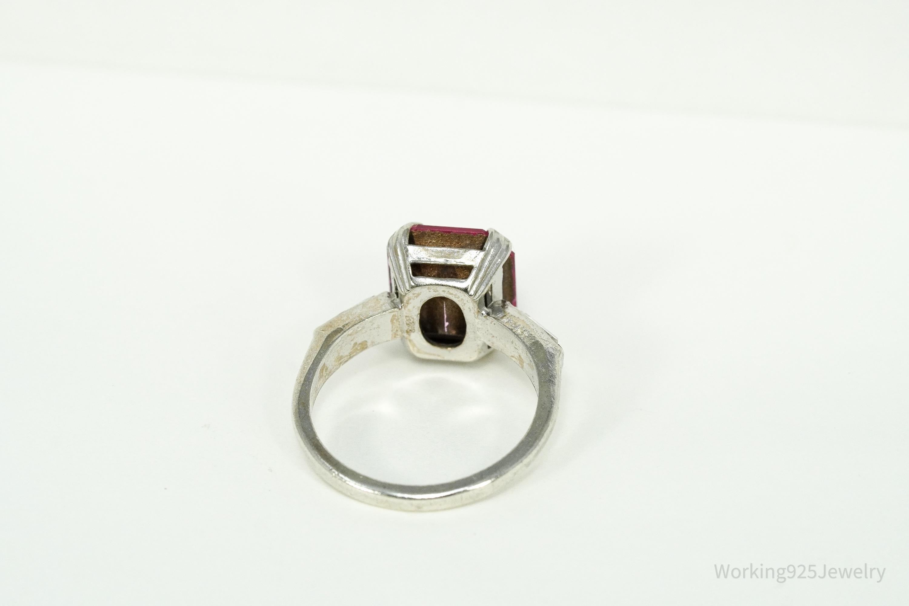 Mid Century Uncas MFG Co Pink & White Stones Sterling Silver Ring - Size 6.5
