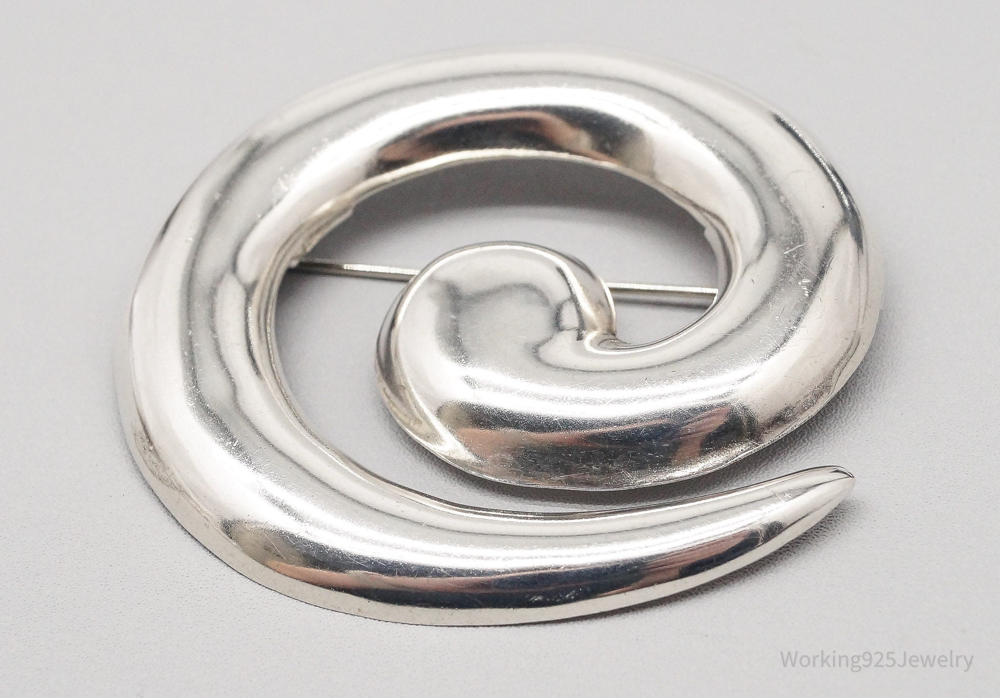 Vintage Large Mexico Modernist Spiral Sterling Silver Brooch Pin