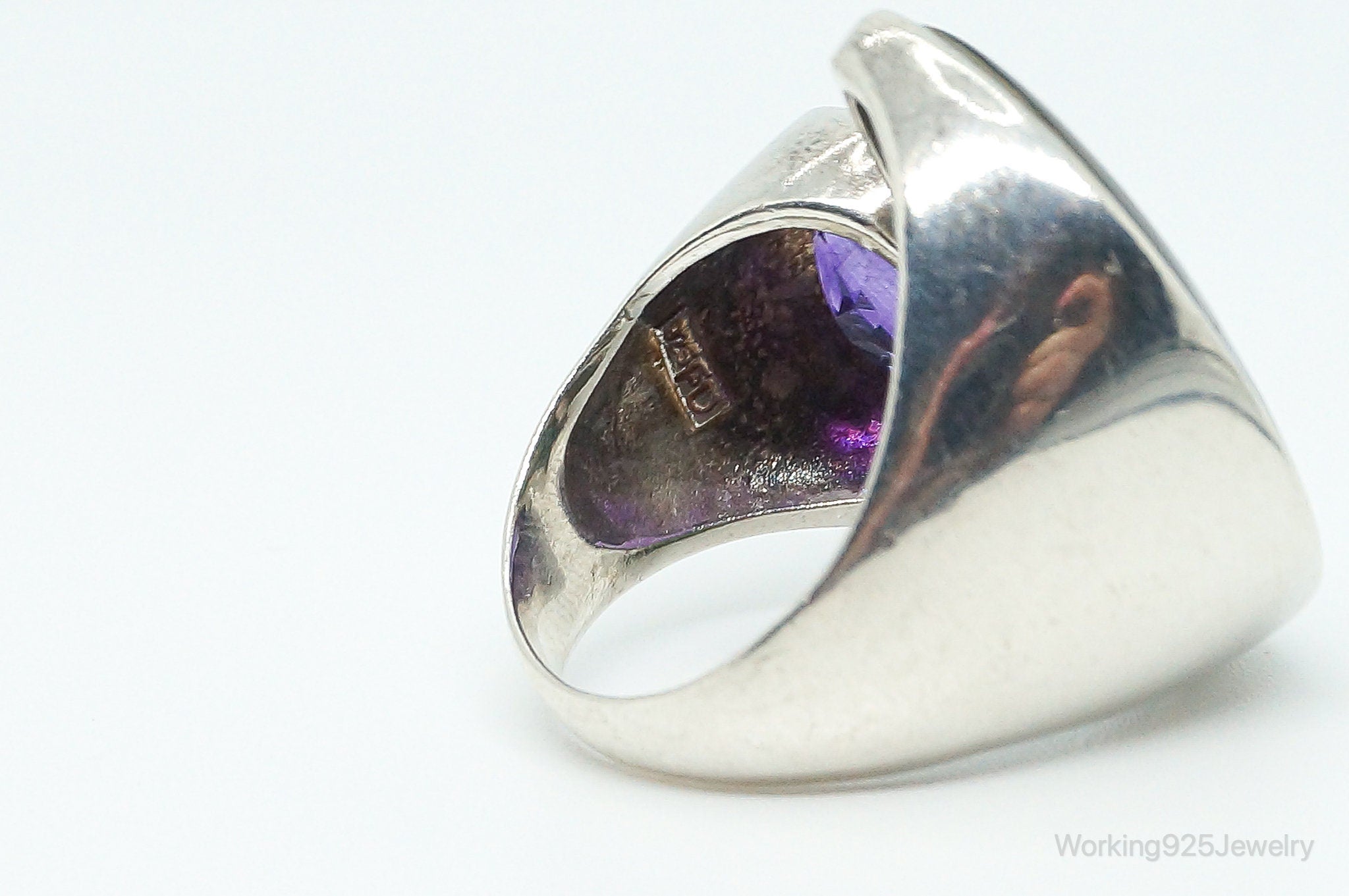 Vintage Paua Abalone Shell Amethyst Sterling Silver Ring - Size 9.25