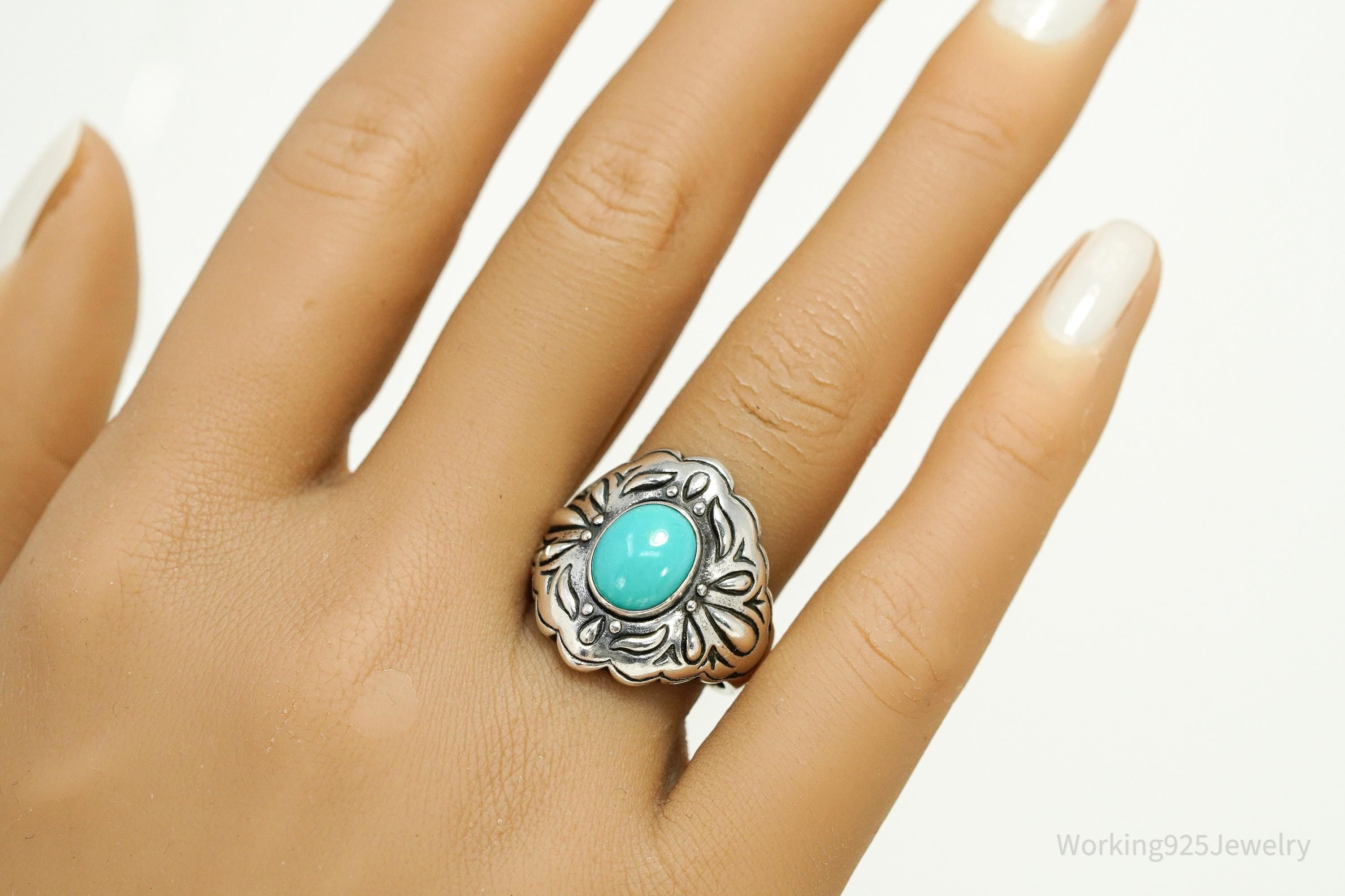Vintage Native Carolyn Pollack Turquoise Sterling Silver Ring - Size 8