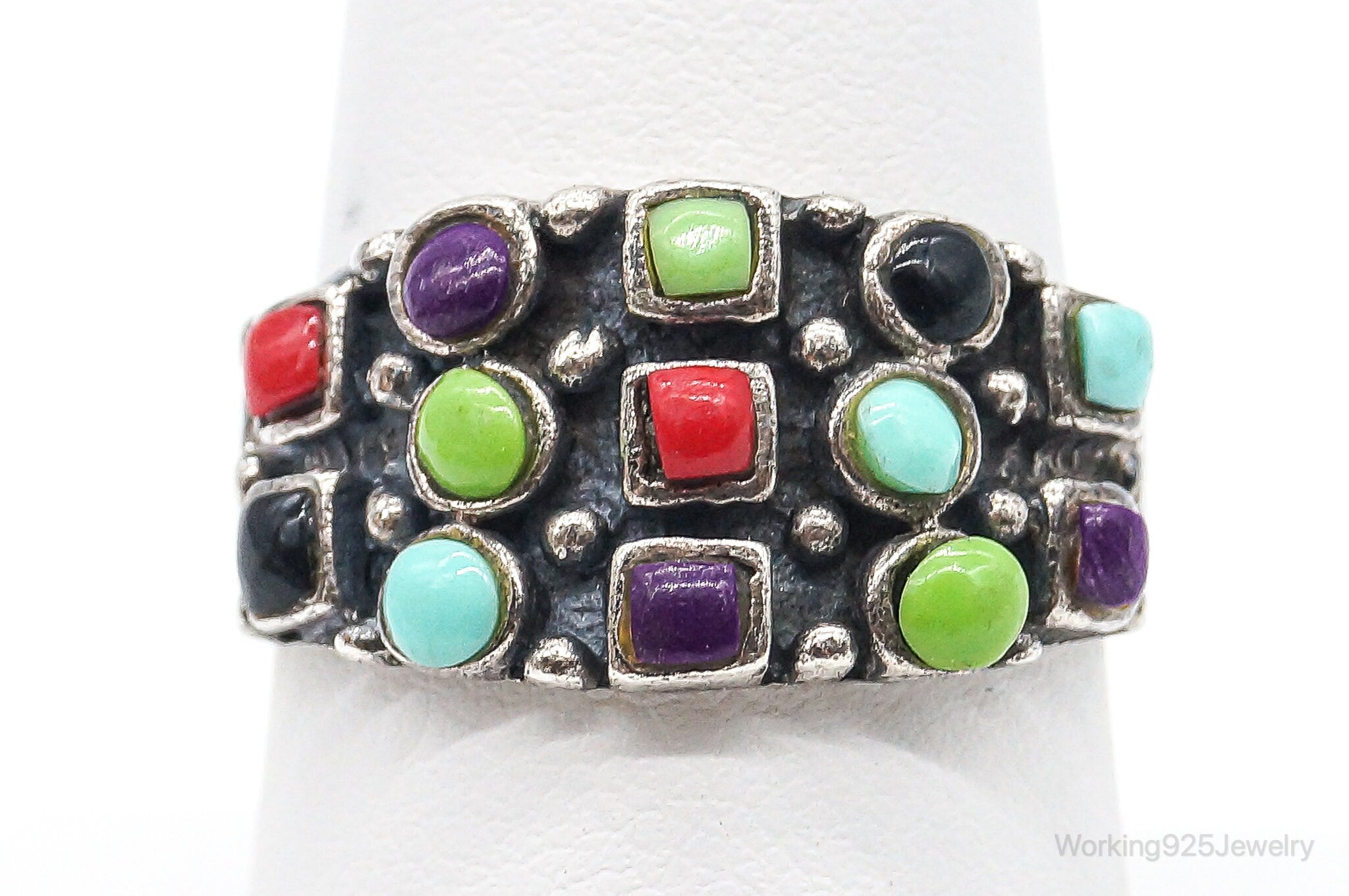 Vintage Multi Gem Sterling Silver Ring - Size 8