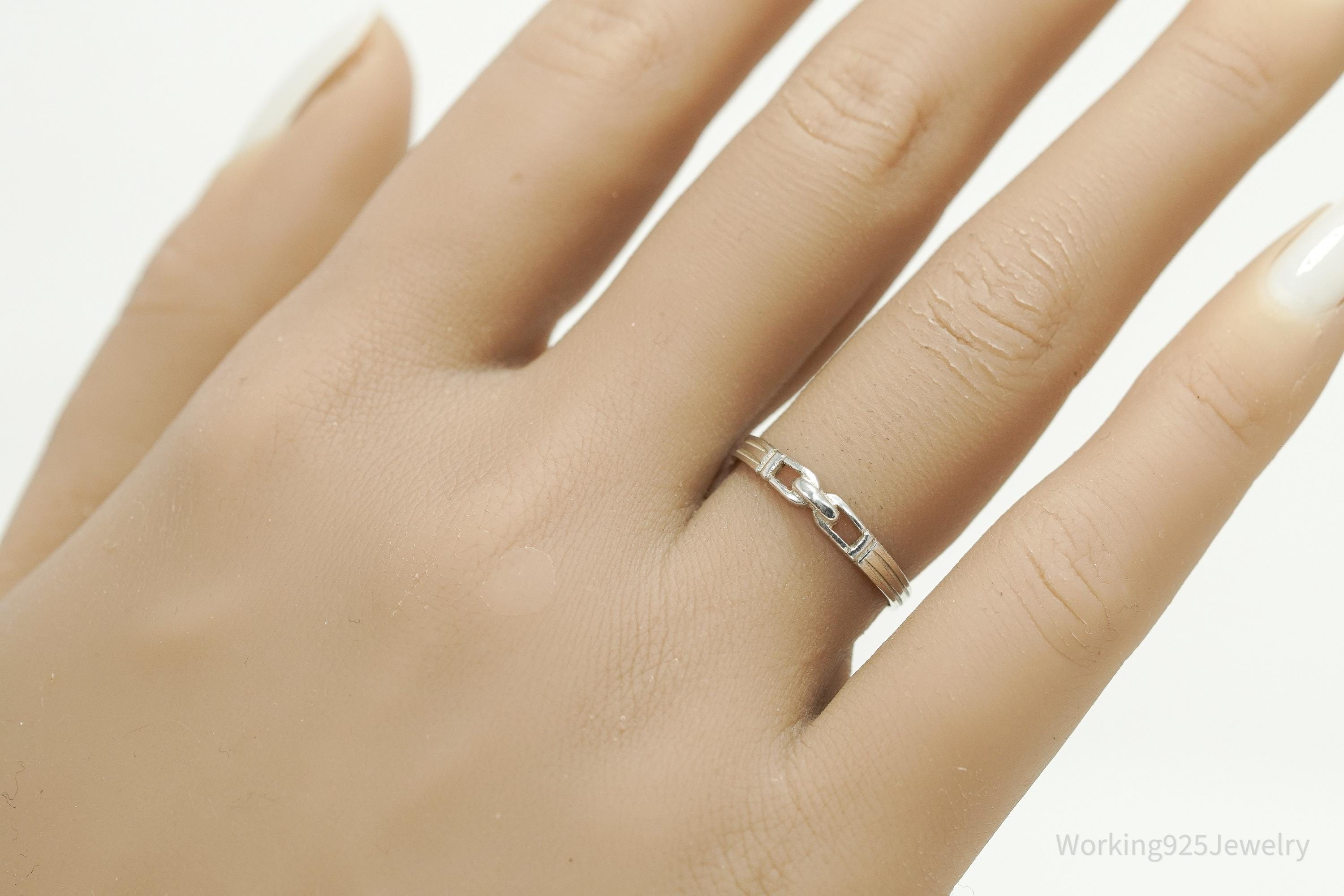 Vintage Link Modernist Style Sterling Silver Ring - Size 7