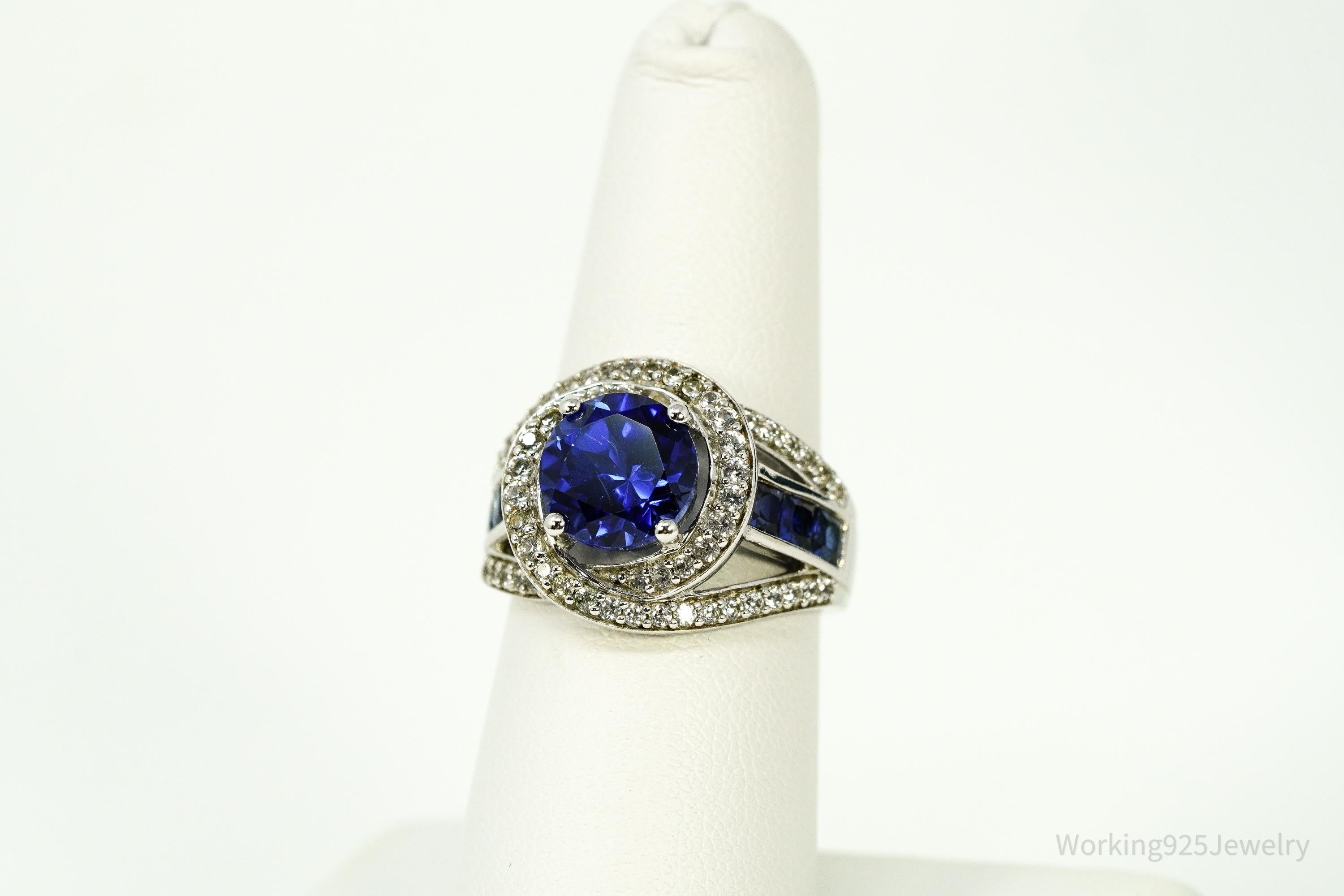 Vintage Blue & White Sapphire Sterling Silver Ring - Size 7
