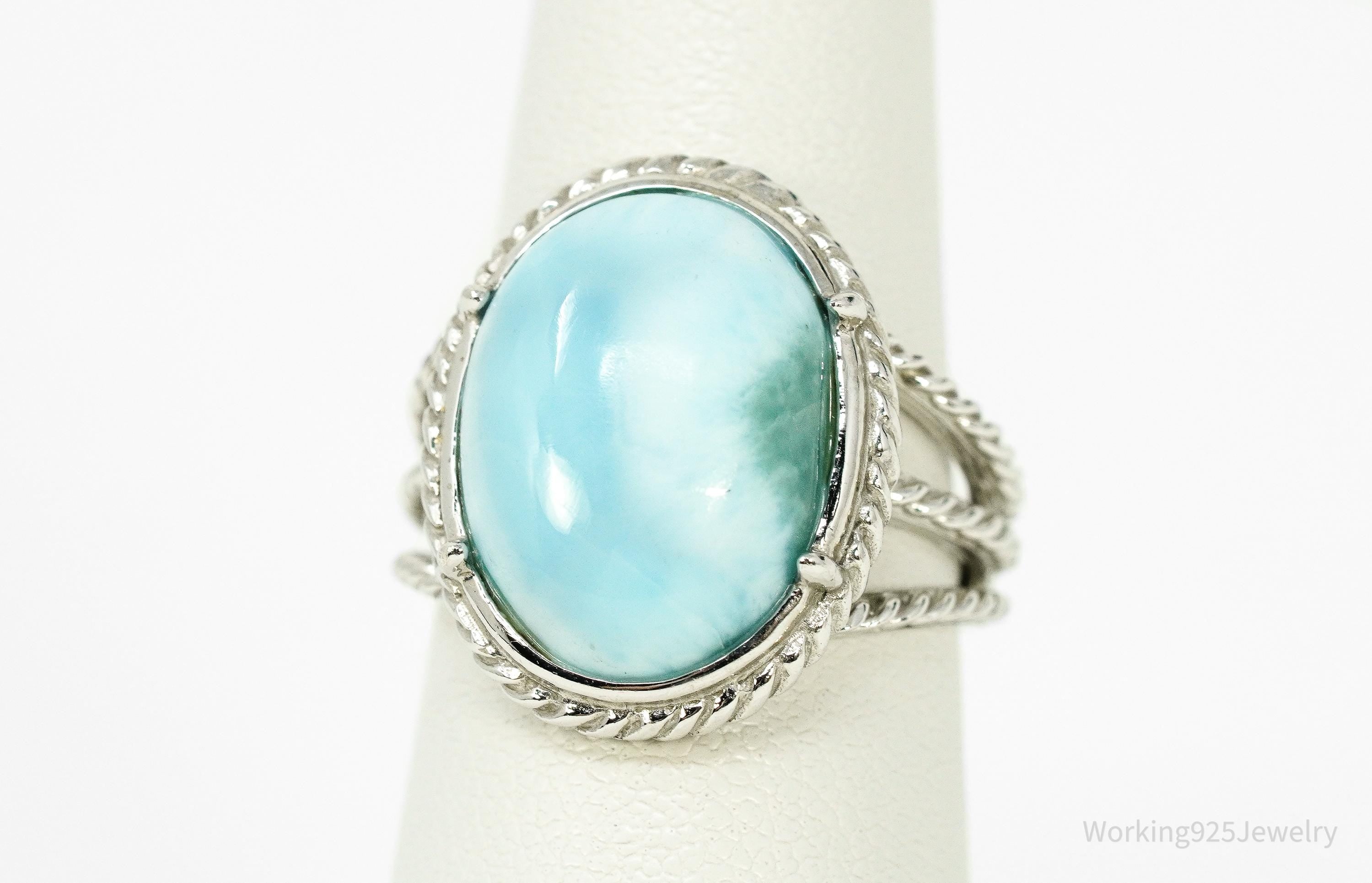 Vintage Blue Larimar Sterling Silver Ring - Size 5.75