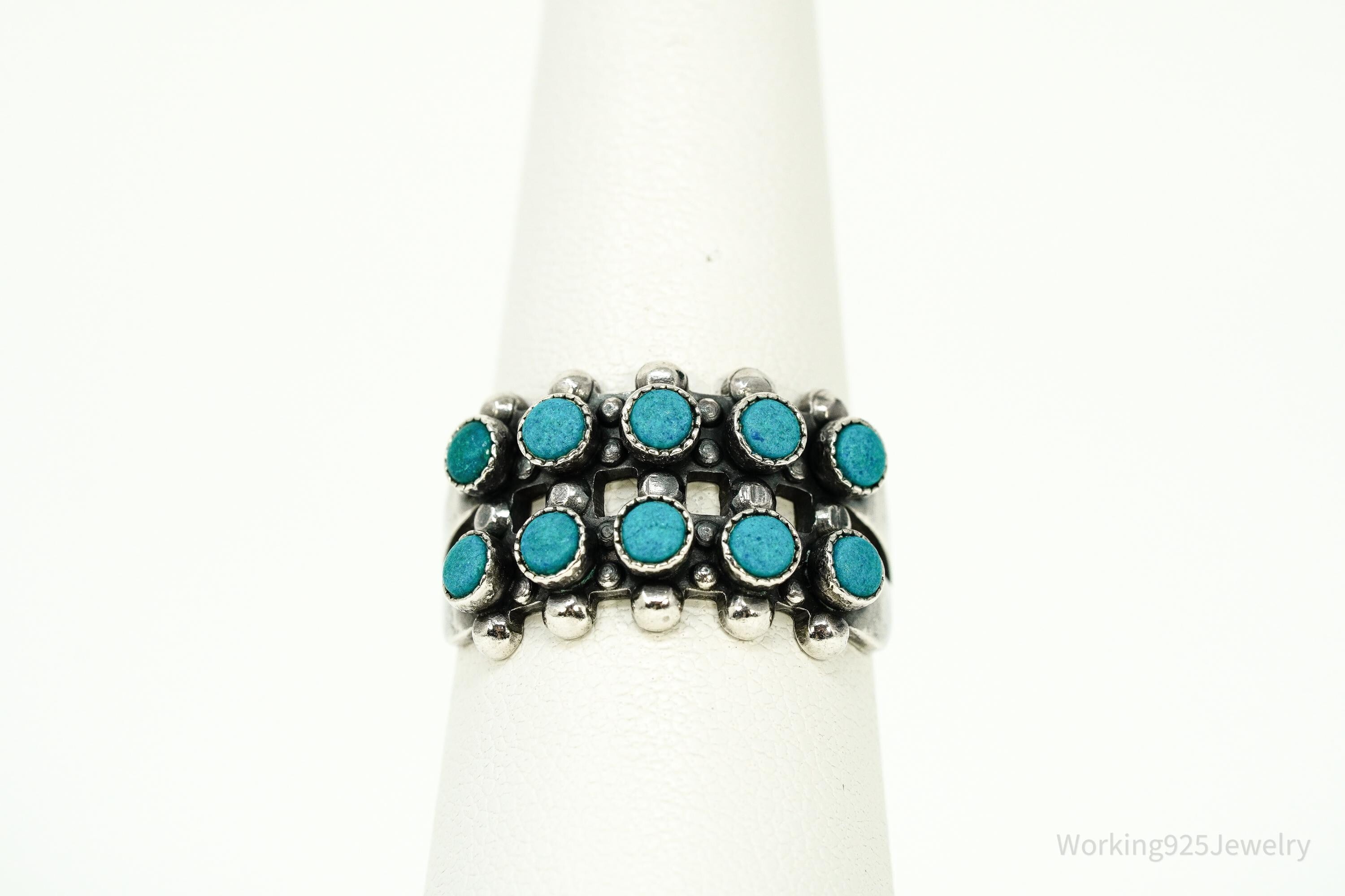 Vintage Handmade Native American Turquoise Sterling Silver Ring - Size 7.25