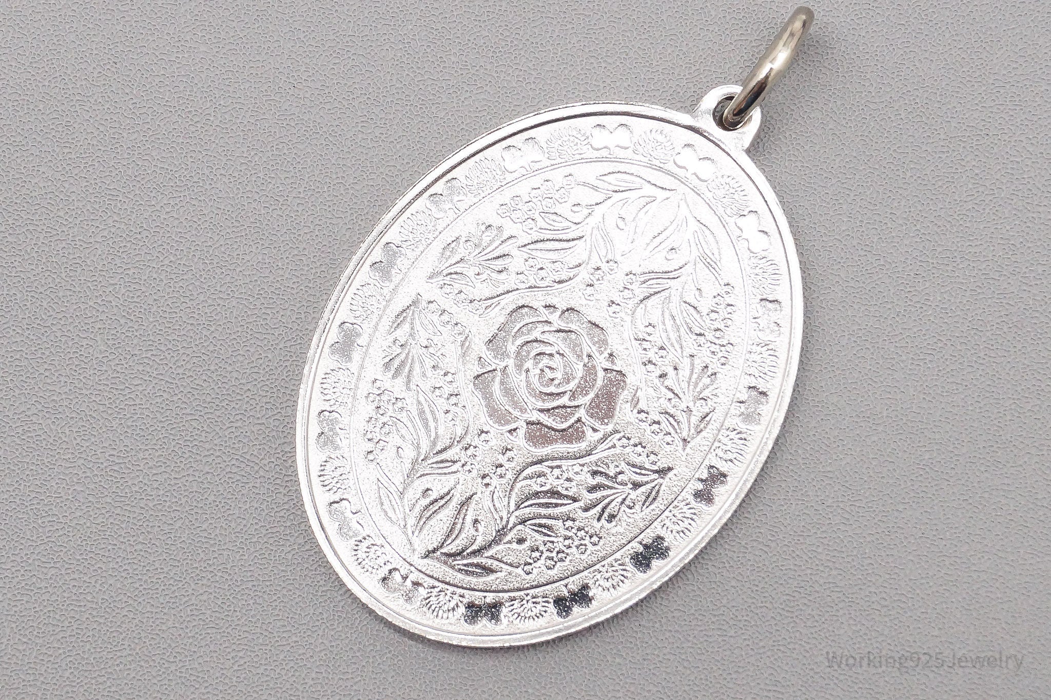 Vintage Rose Floral Sterling Silver Rose Pendant