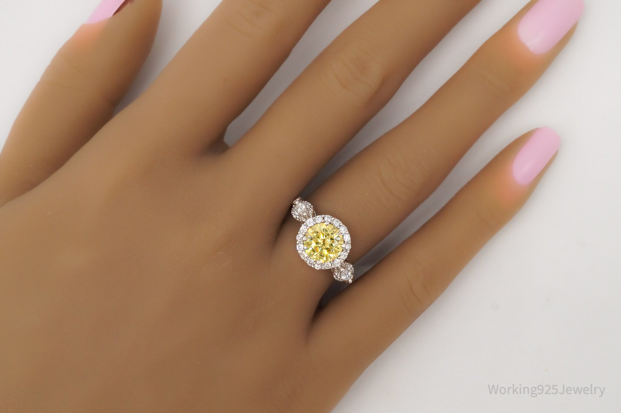 Designer D'manis Yellow & White Cubic Zirconia Sterling Silver Ring - Size 7