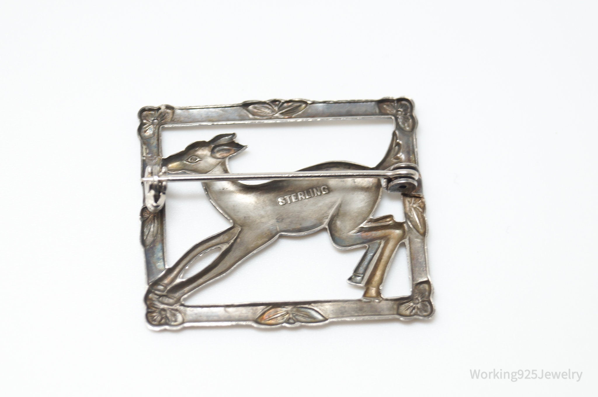 Vintage Modernist Norwegian Style Deer Fawn Sterling Silver Pin Brooch