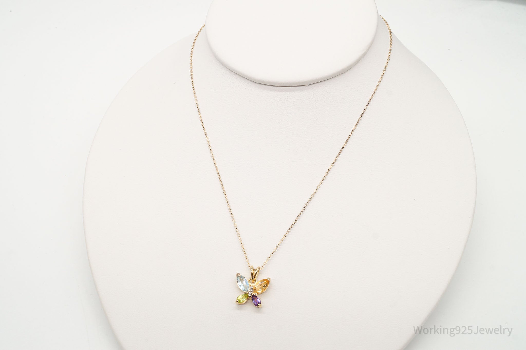 Ross Simons Multi Gemstone Butterfly Gold Vermeil Sterling Silver Necklace