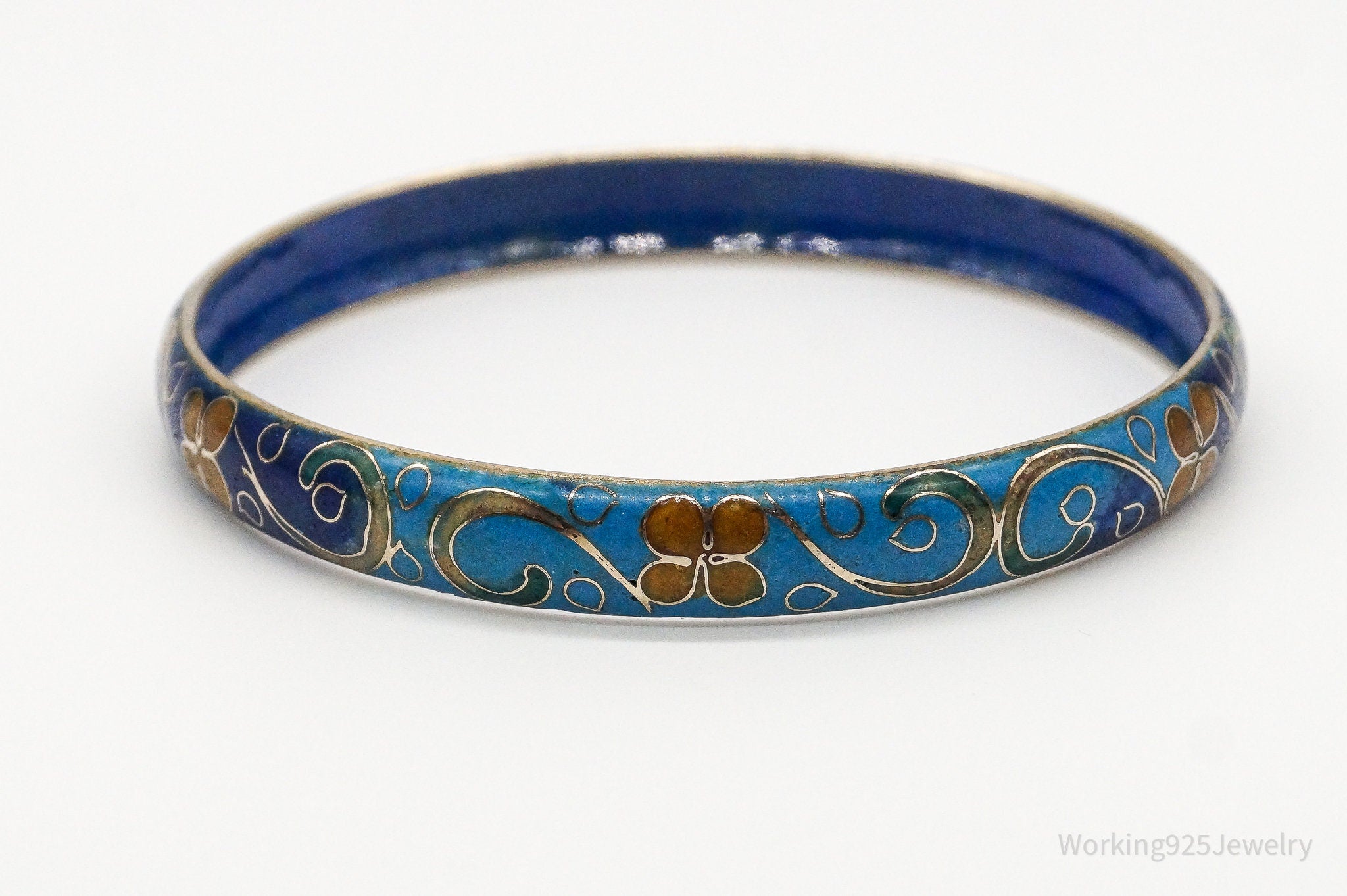 Vintage Painted Enamel Floral Art Nouveau Bangle Bracelet