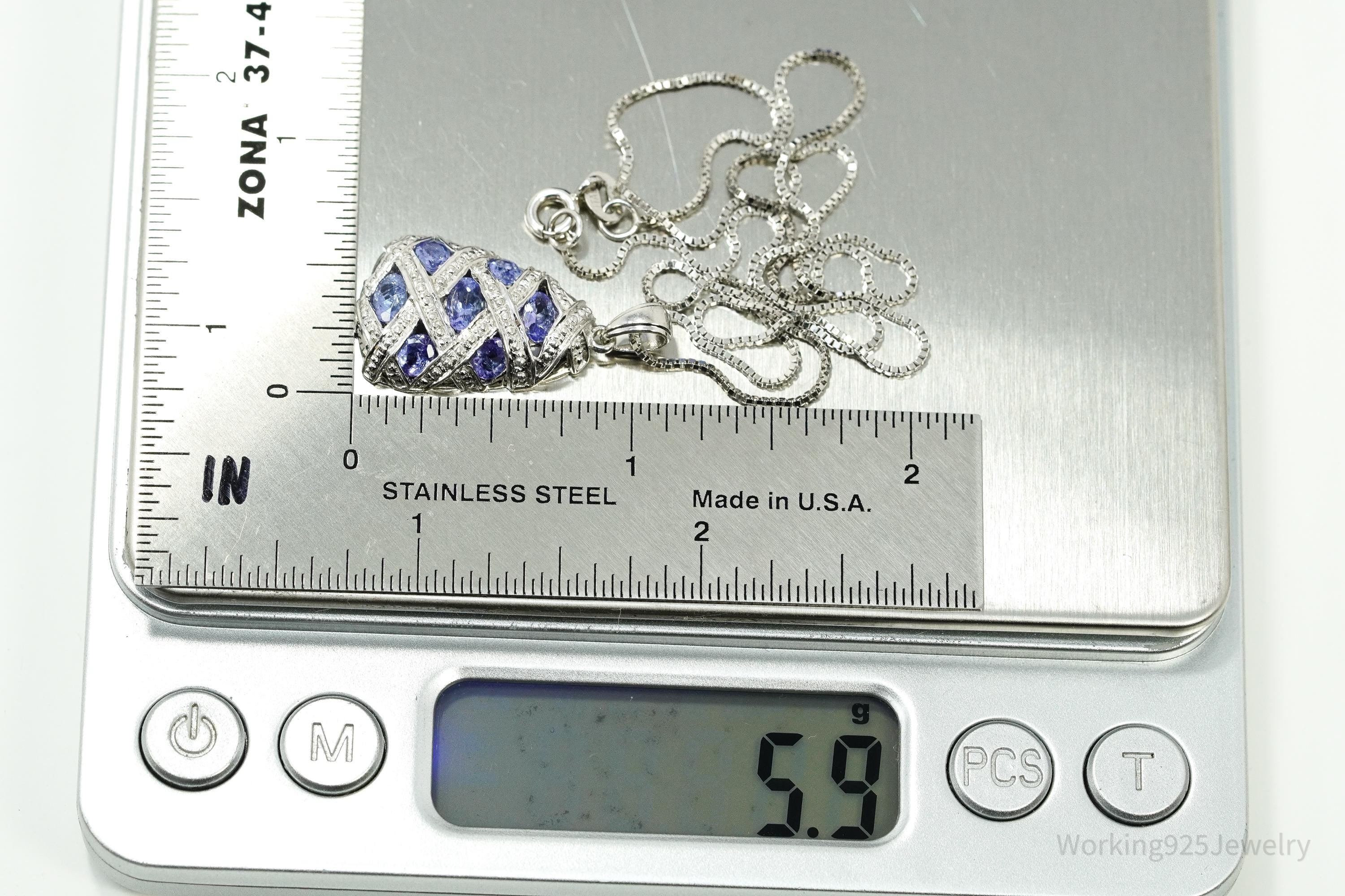 Vintage Tanzanite Sterling Silver Necklace 18"