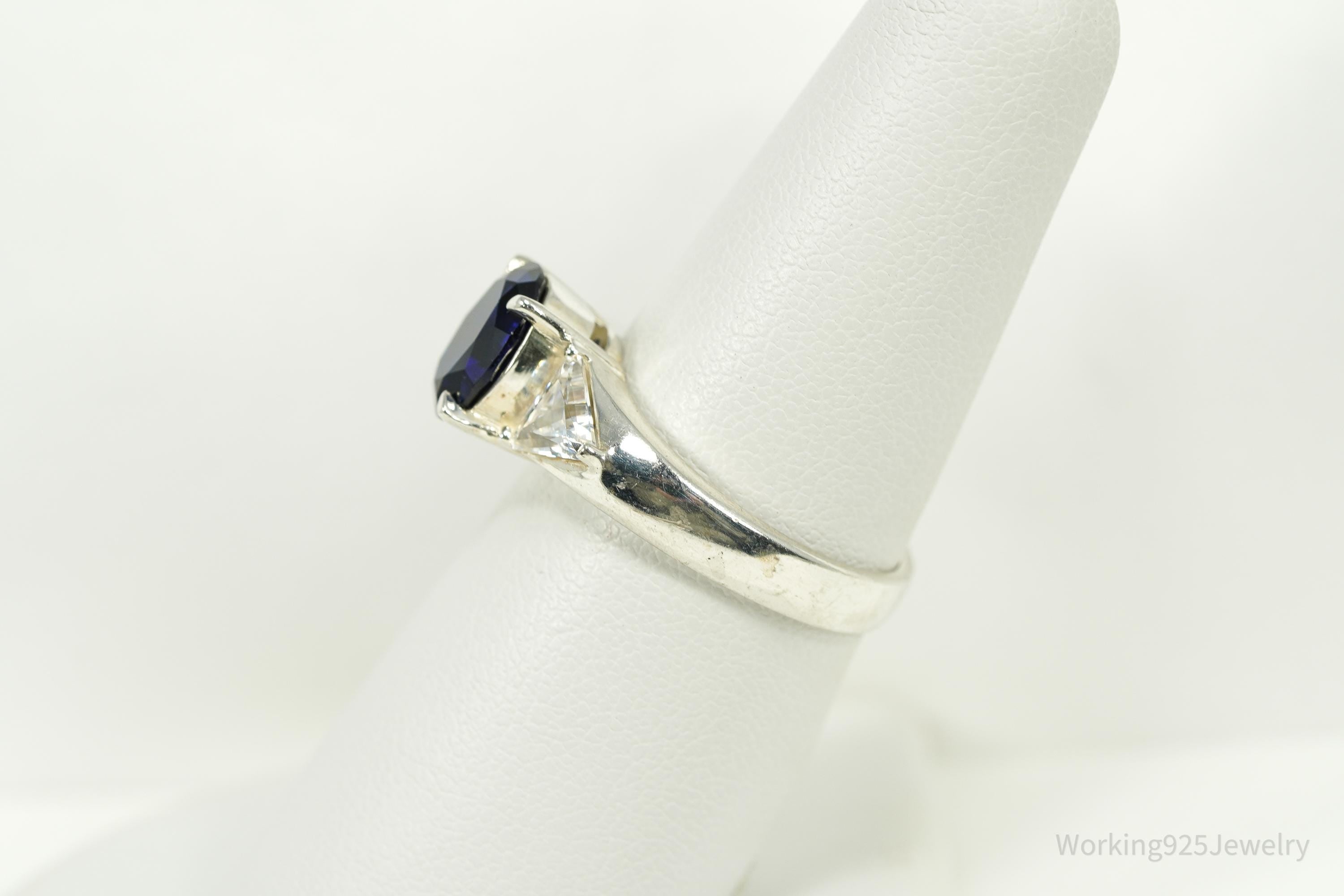 Vintage Blue And White Diamonique Cubic Zirconia Sterling Silver Ring - Size 7