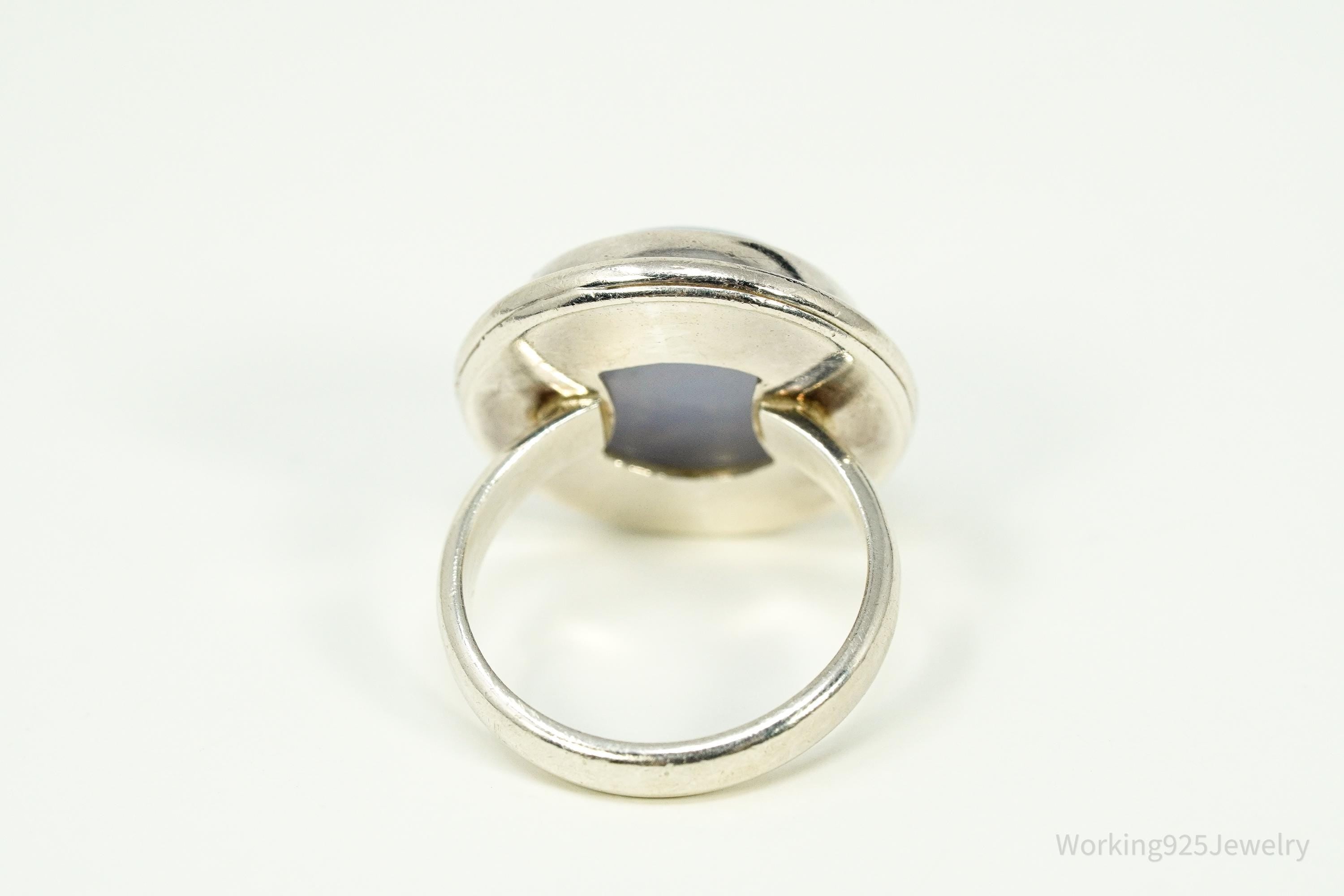 Vintage Blue Lace Agate Silver Ring - Size 6
