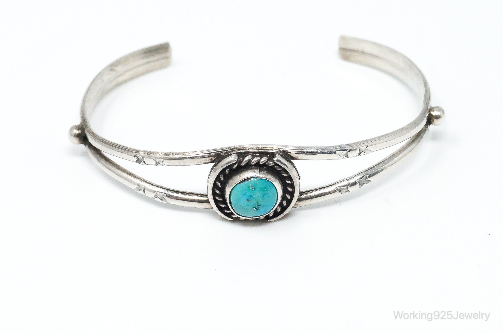 Vintage Native Handmade Unsigned Turquoise Sterling Silver Cuff Bracelet