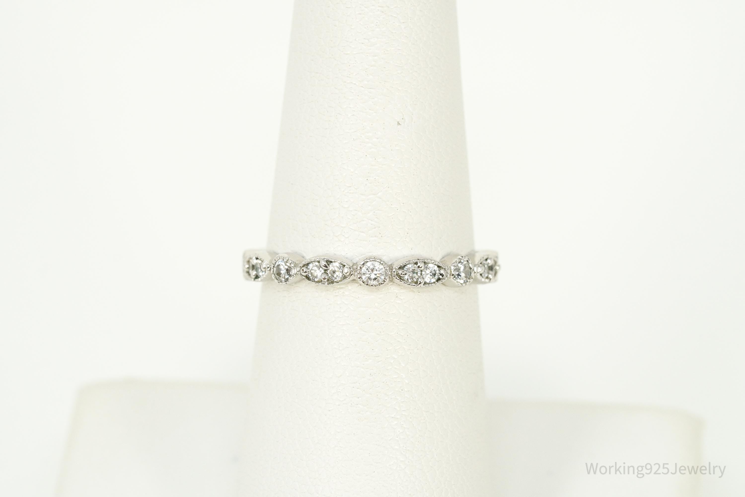 Vintage Cubic Zirconia Sterling Silver Band Ring - Size 6.75