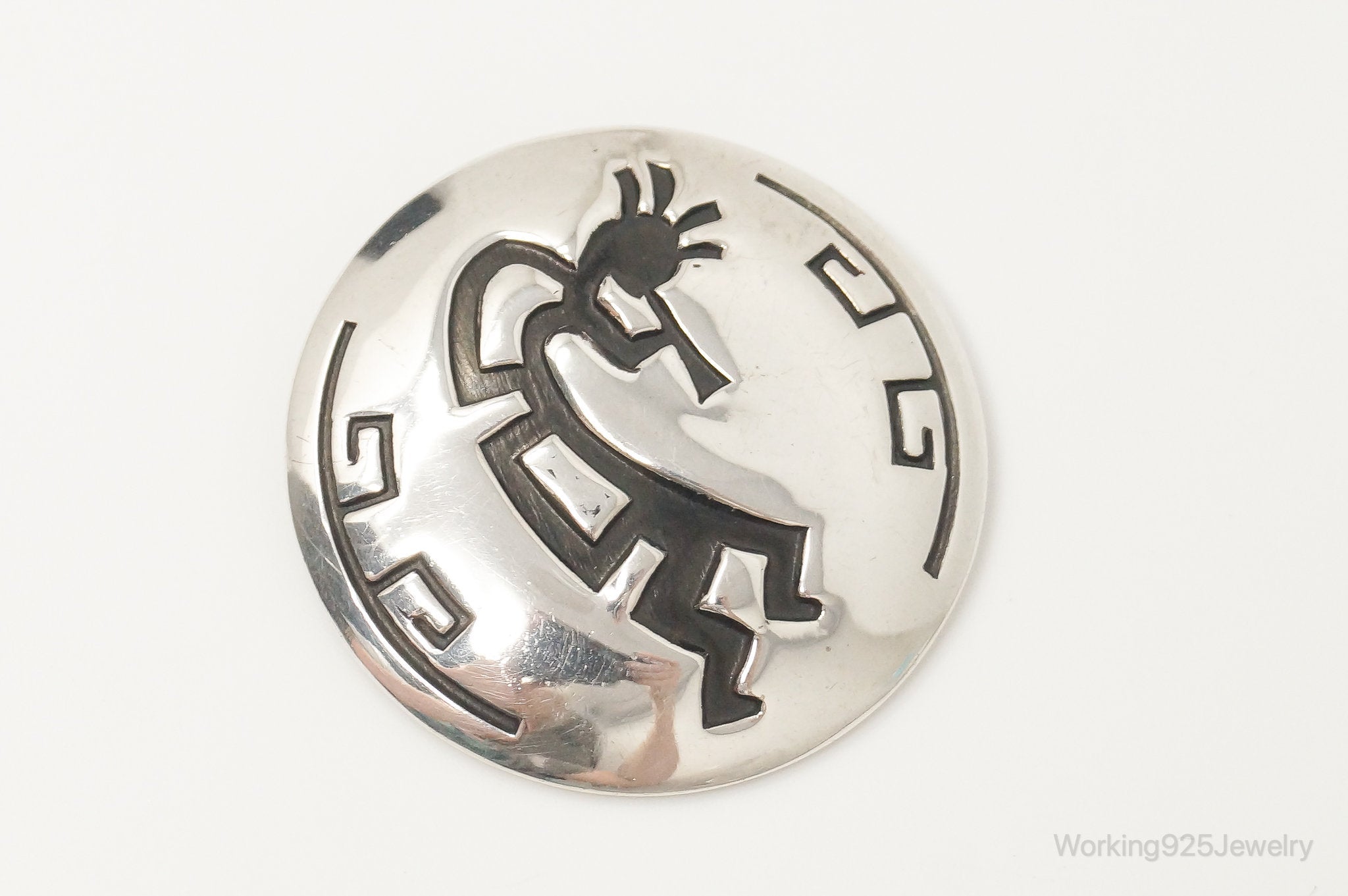 Vintage Native American Unsigned Dancing Kokopelli Sterling Silver Brooch Pin