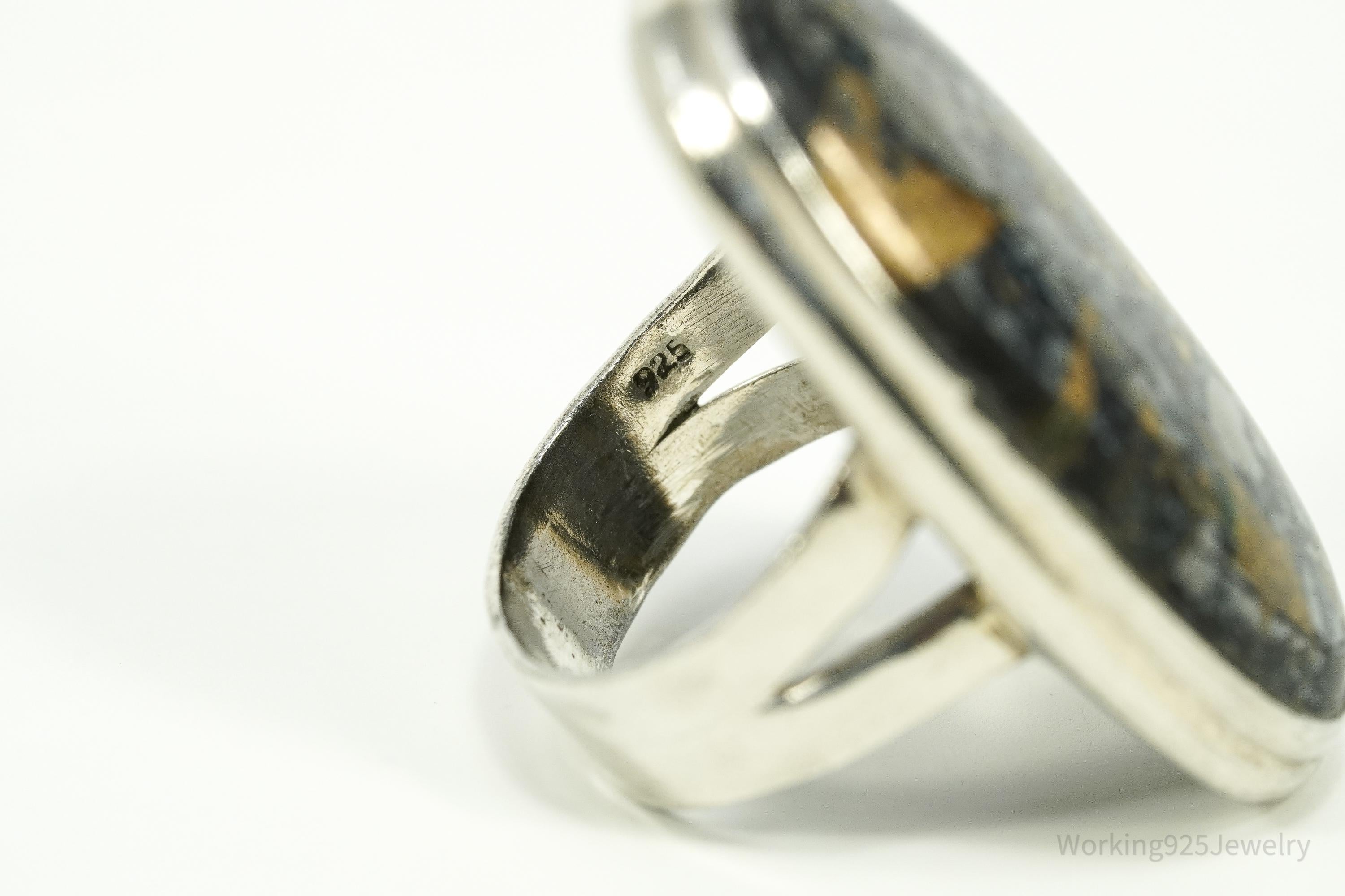Vintage Black Copper Gemstone Sterling Silver Ring - Size 6