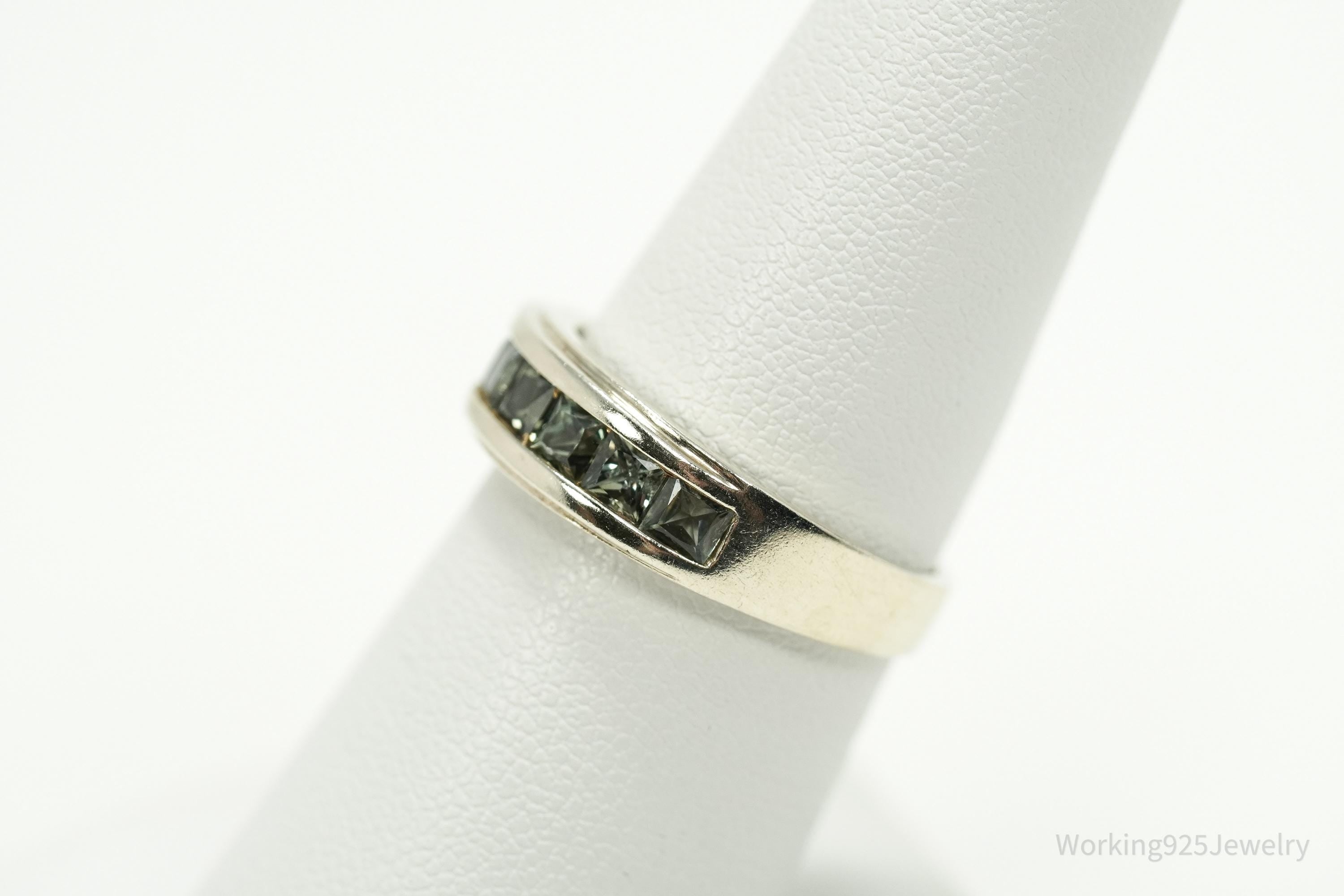 Vintage Green Sapphire Gold Vermeil Sterling Silver Ring - Size 7