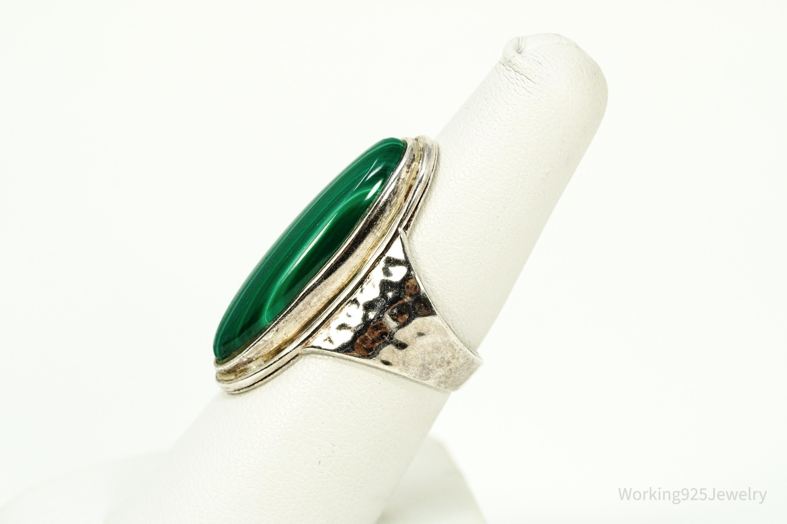 Vintage Malachite Sterling Silver Ring - Size 7.25