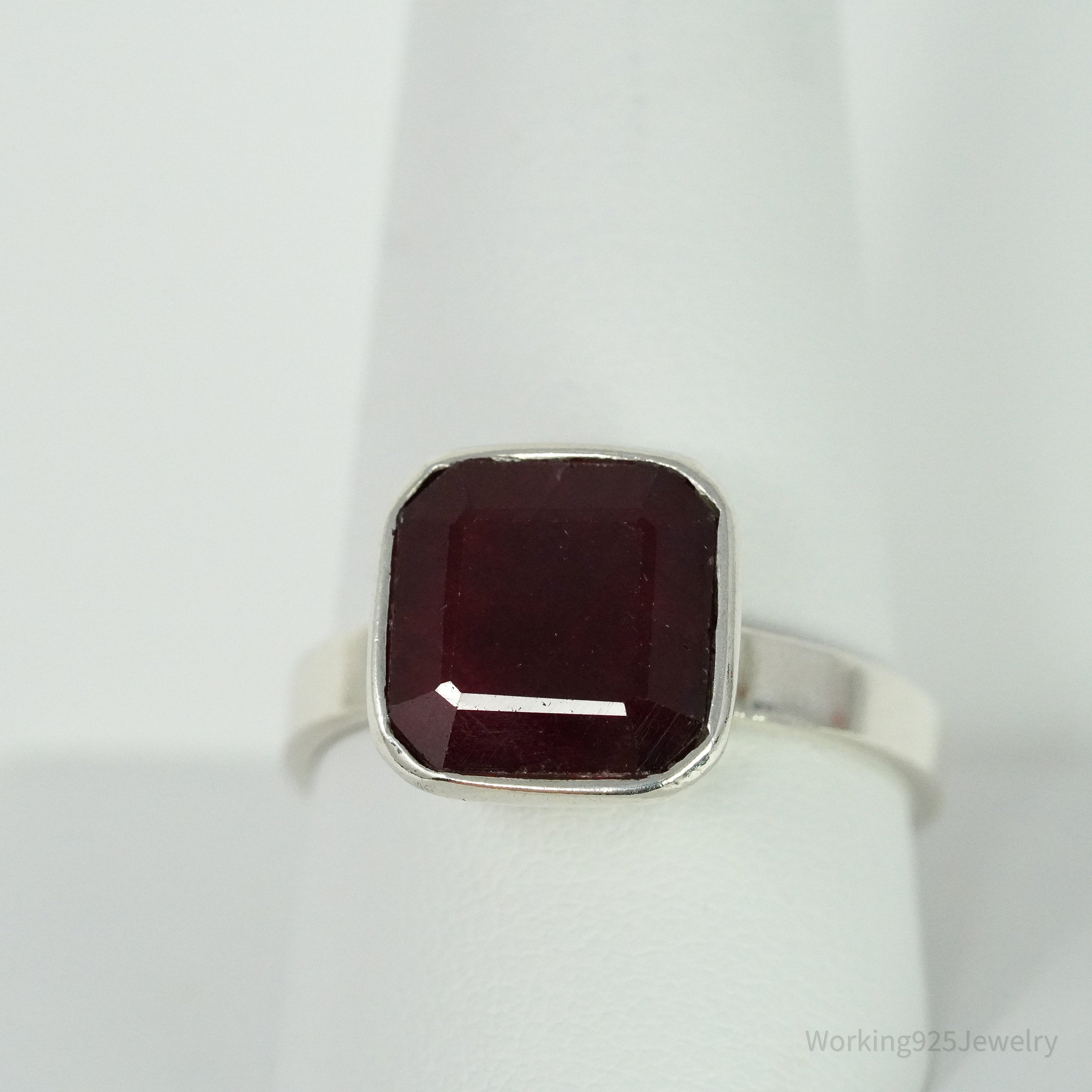 Vintage Ruby Sterling Silver Ring - Size 10.75
