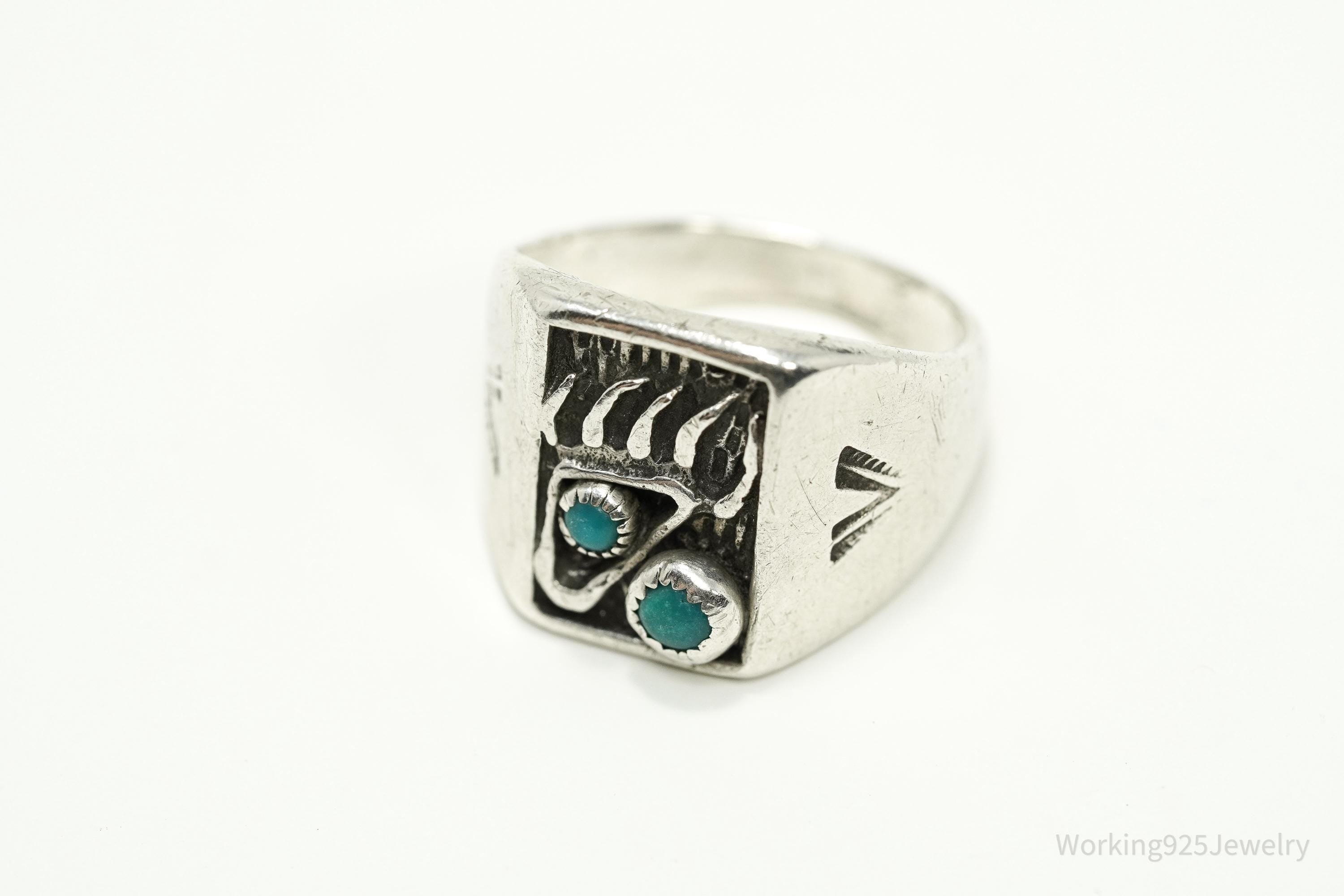 Vintage Native American Unsigned Turquoise Silver Ring - Size 8.75