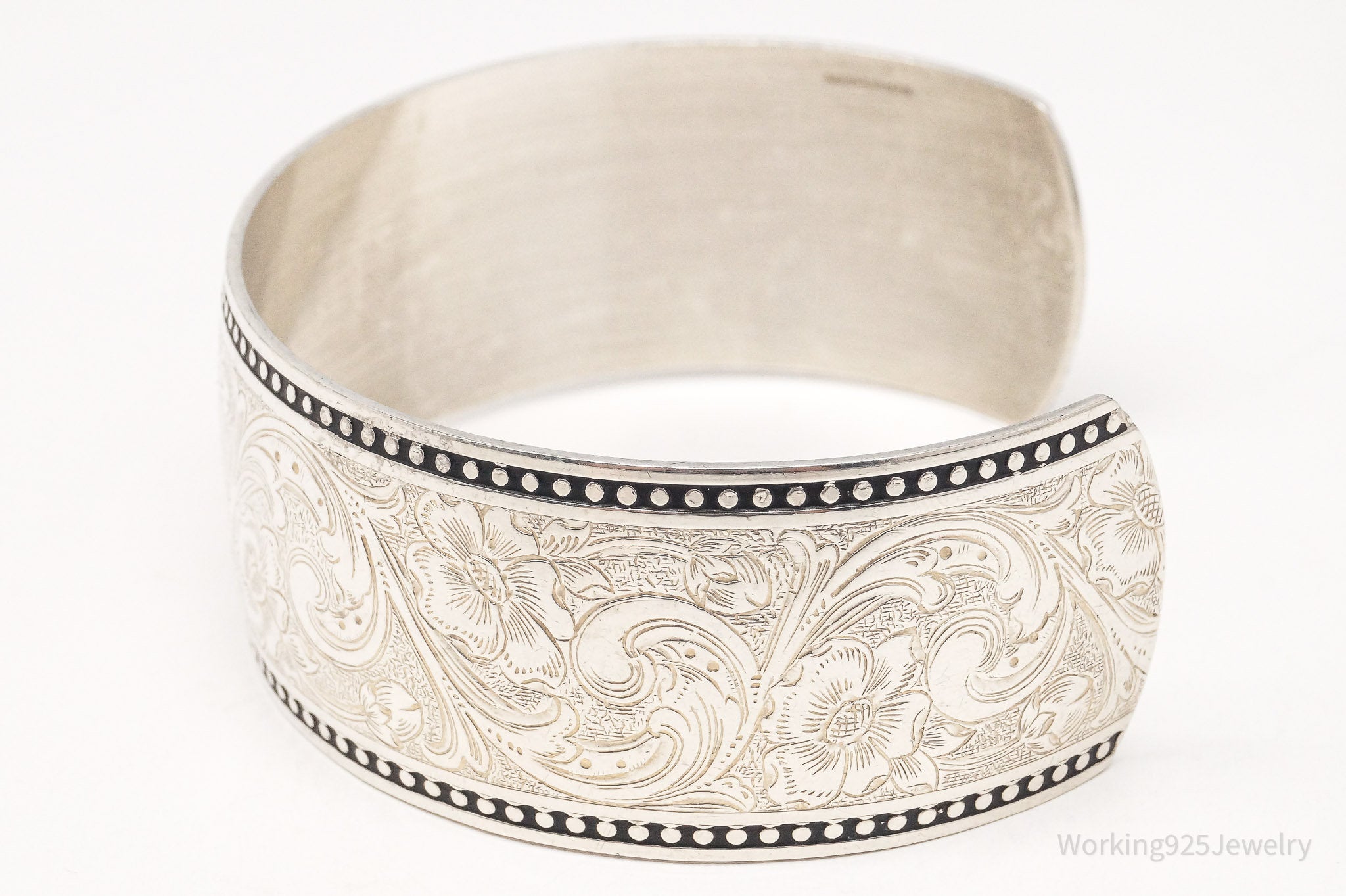 Antique Walter E Hayward Art Nouveau Etched Sterling Silver Cuff Bracelet