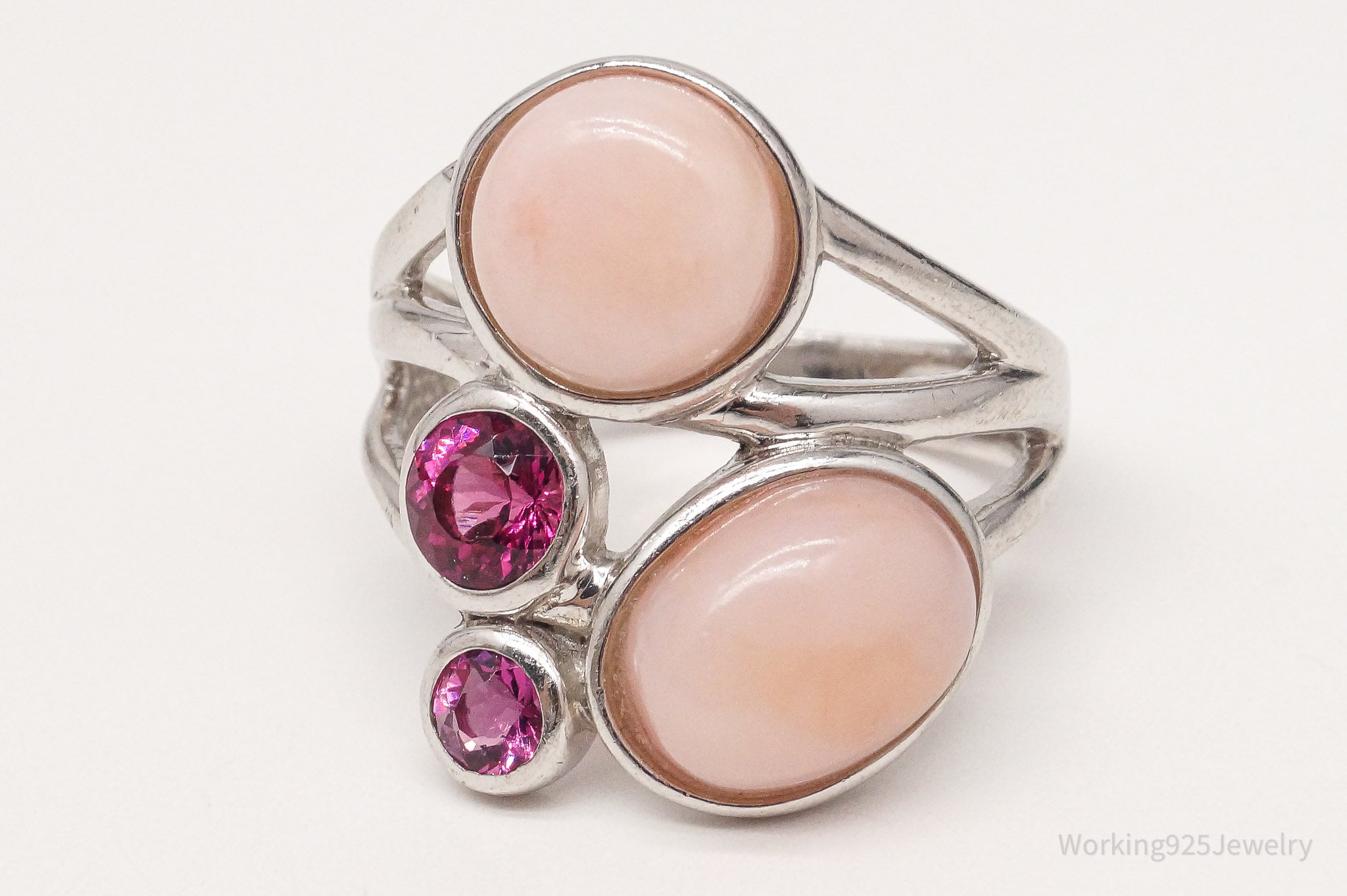 Vintage Pink Opal Pink Tourmaline Sterling Silver Ring - Size 6.75