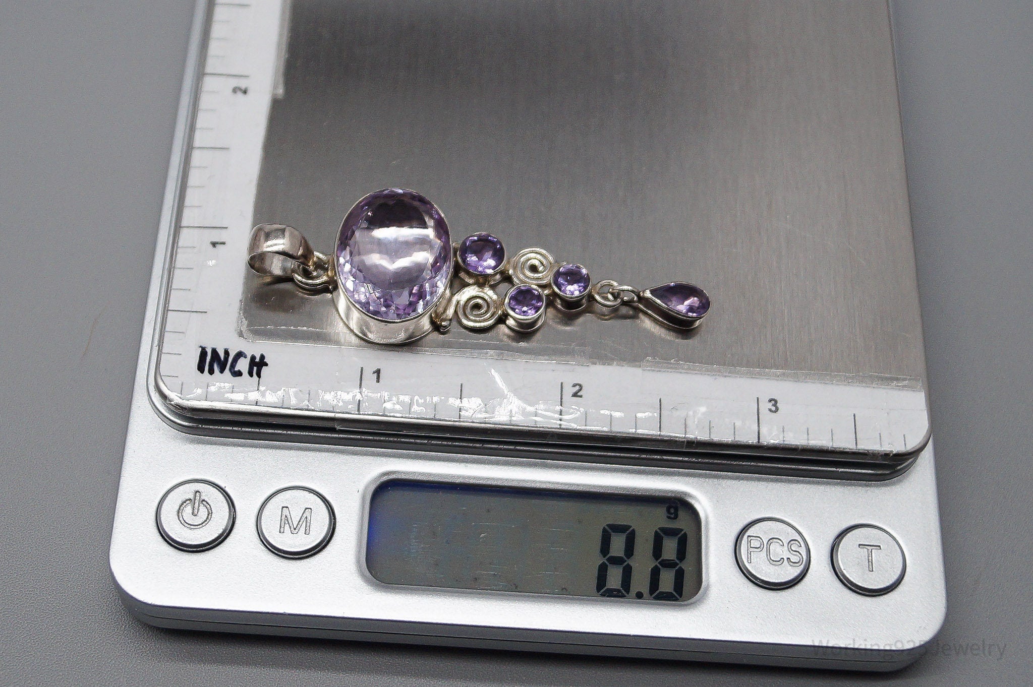 Vintage Large Purple Amethyst Sterling Silver Necklace Pendant