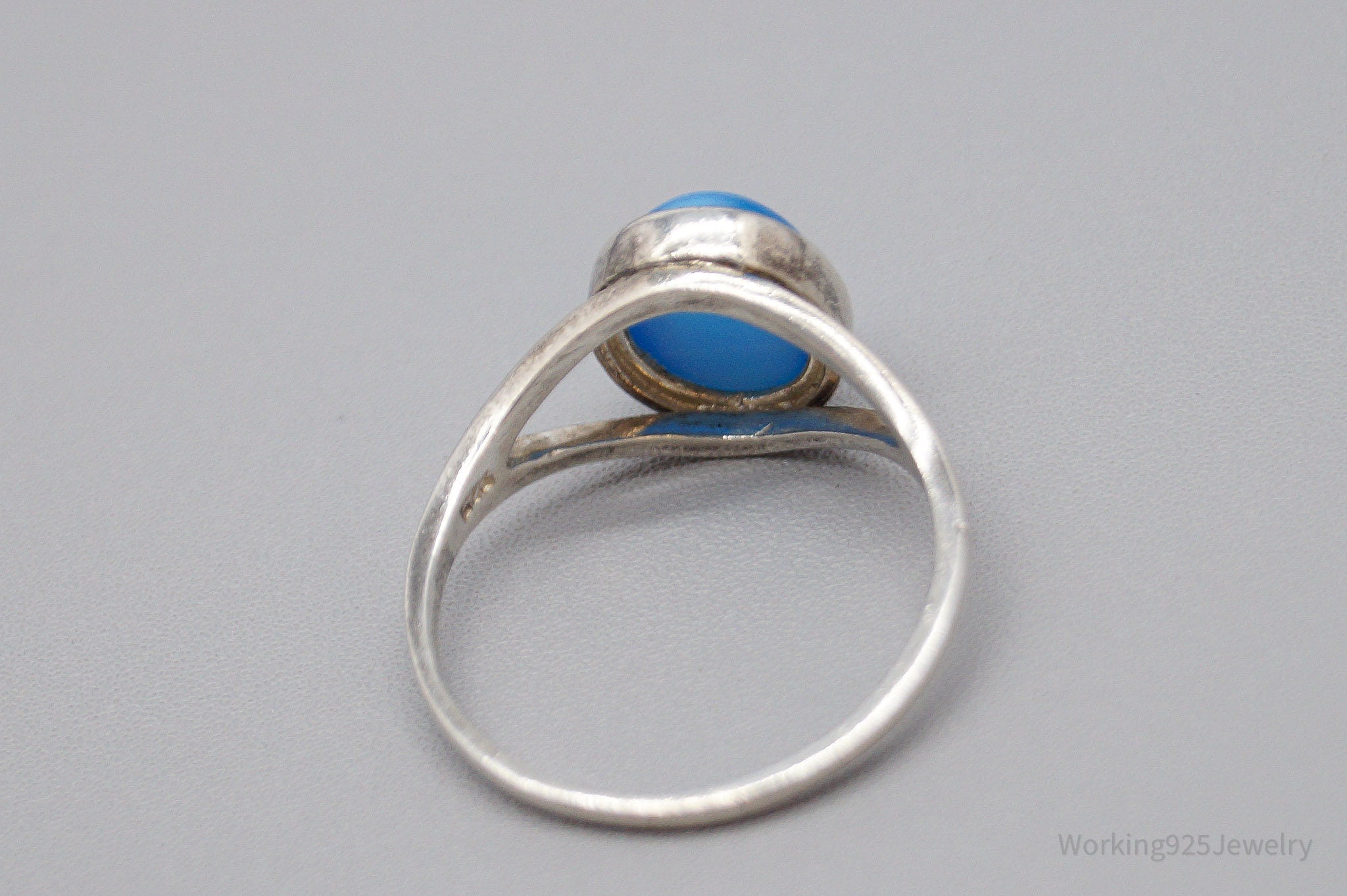 Vintage Blue Cats Eye Sterling Silver Ring - Size 8